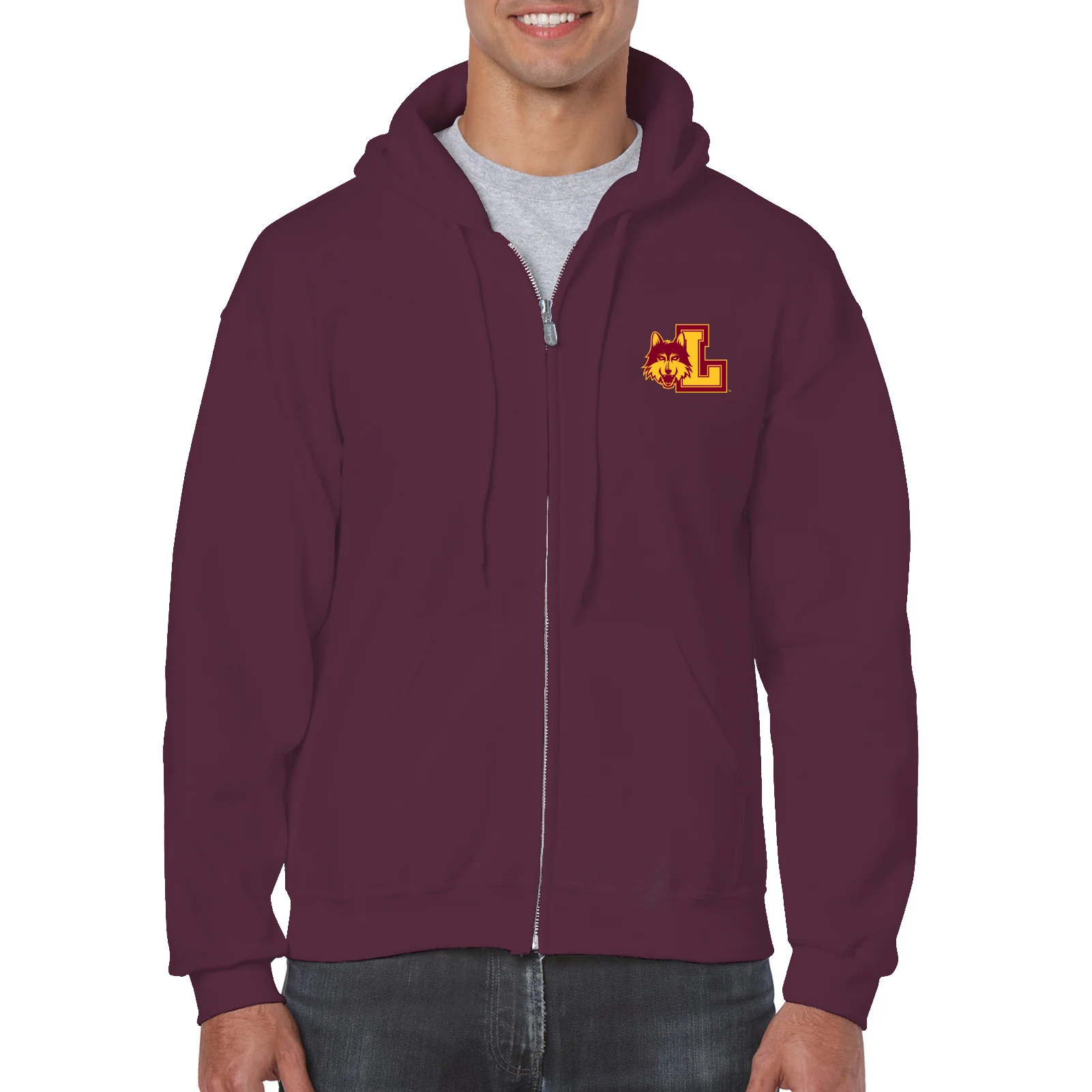 Loyola University Chicago Rambler Left Chest Logo Full Zip Hoodie - Maroon - Image 3