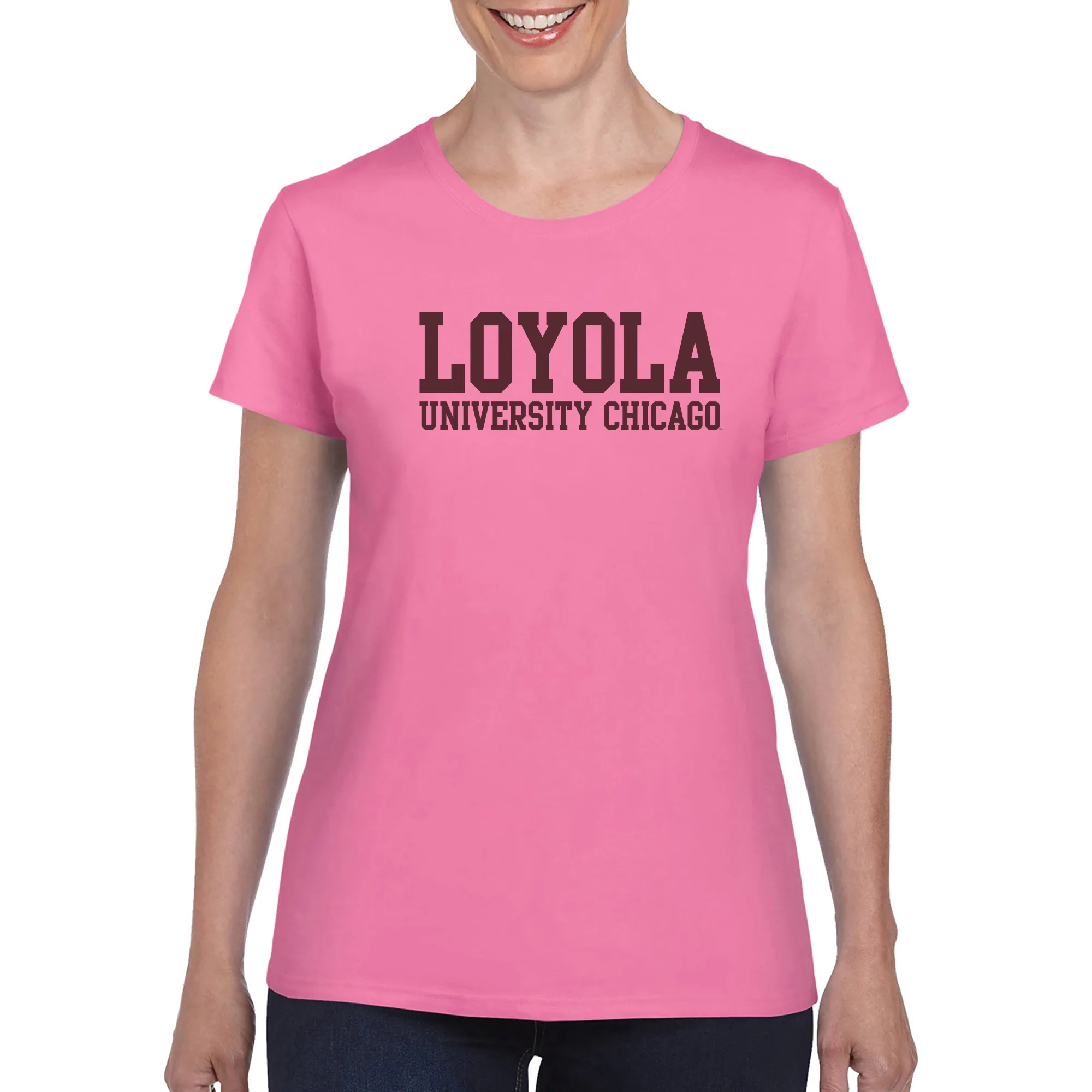 Loyola University Chicago Ramblers Basic Block Women's Short Sleeve T-Shirt - Azalea - Image 4