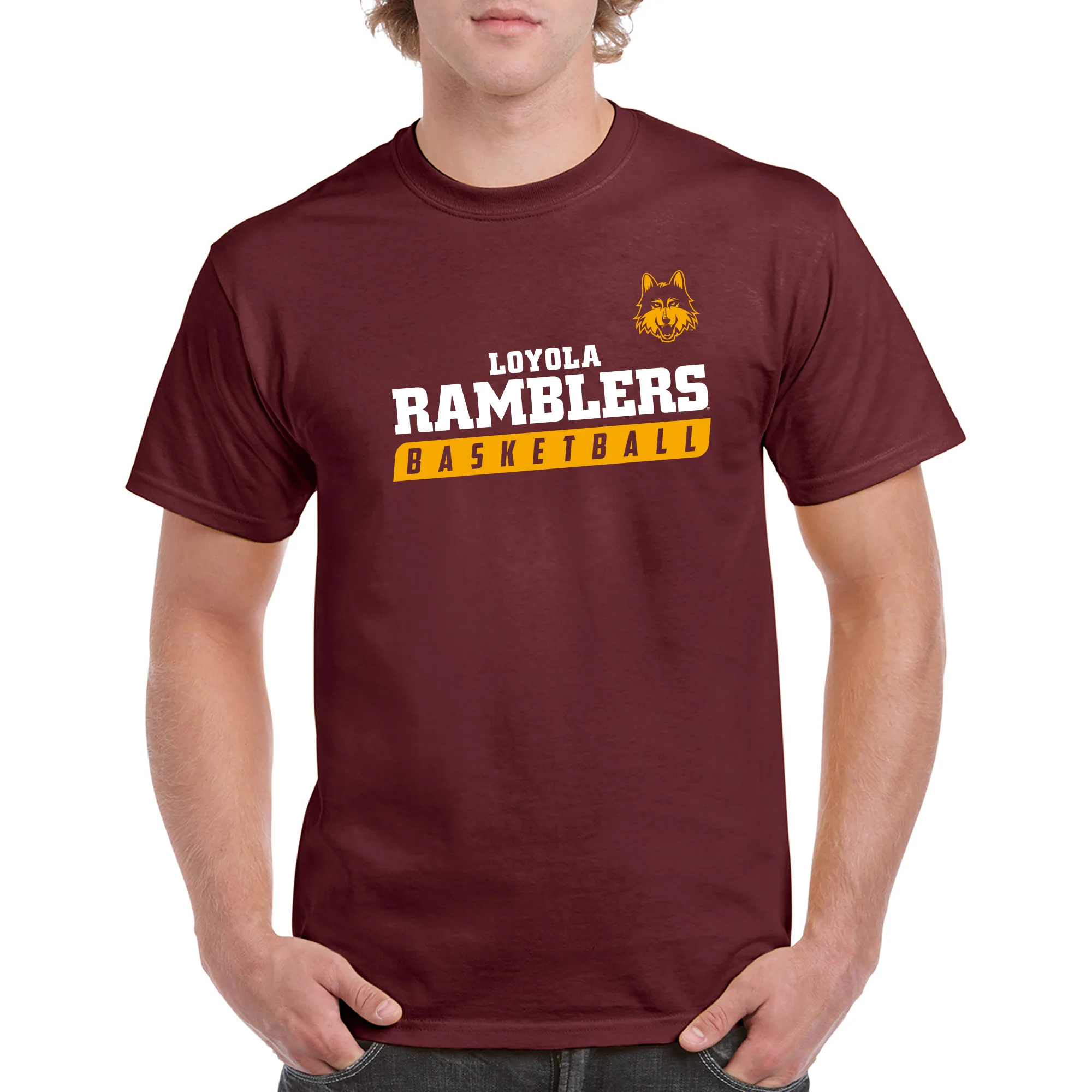 Loyola University Chicago Ramblers Basketball Slant T Shirt - Maroon - Image 3