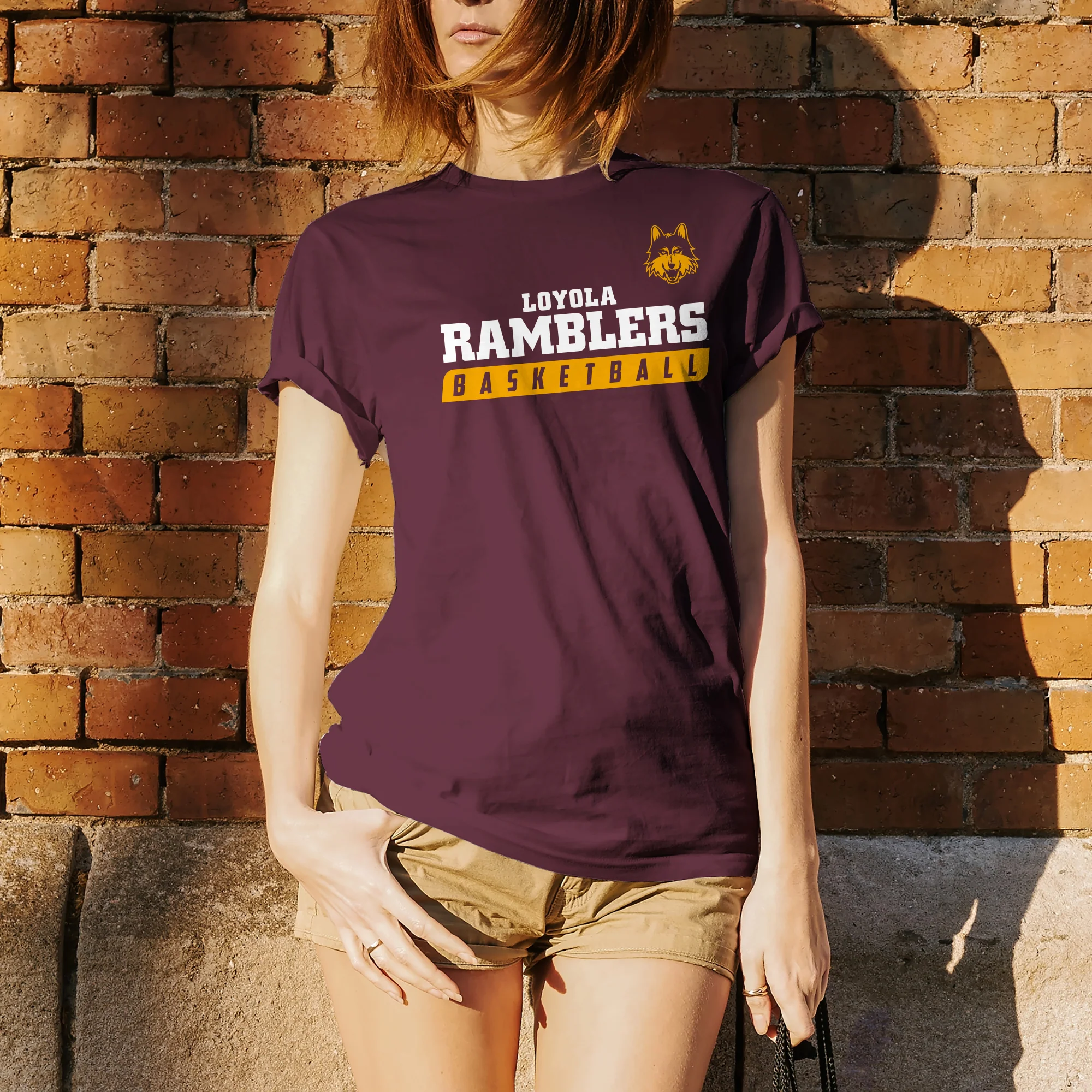 Loyola University Chicago Ramblers Basketball Slant T Shirt - Maroon - Image 4