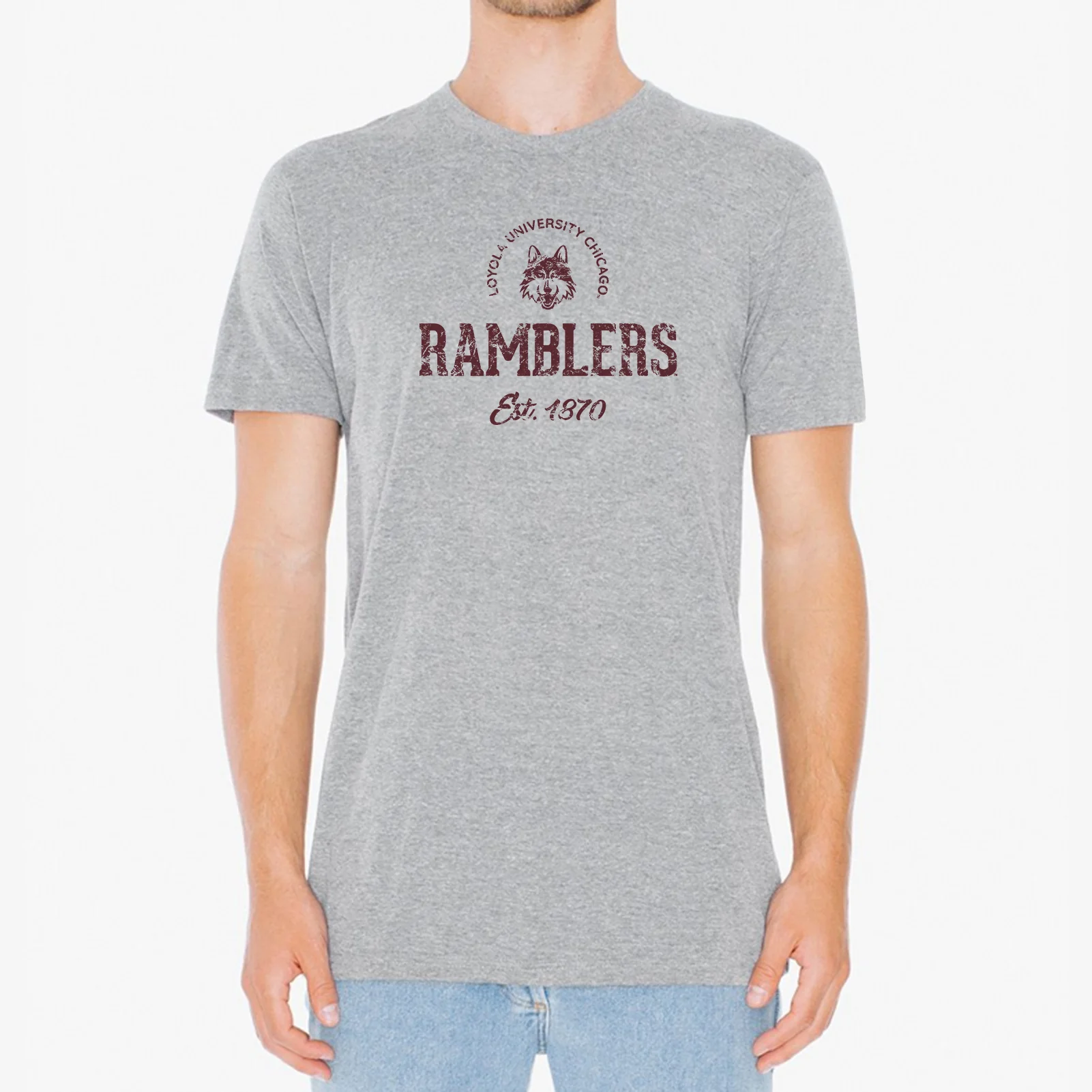 Loyola University Chicago Ramblers Established Arch Short Sleeve T Shirt - Sport Grey - Image 3