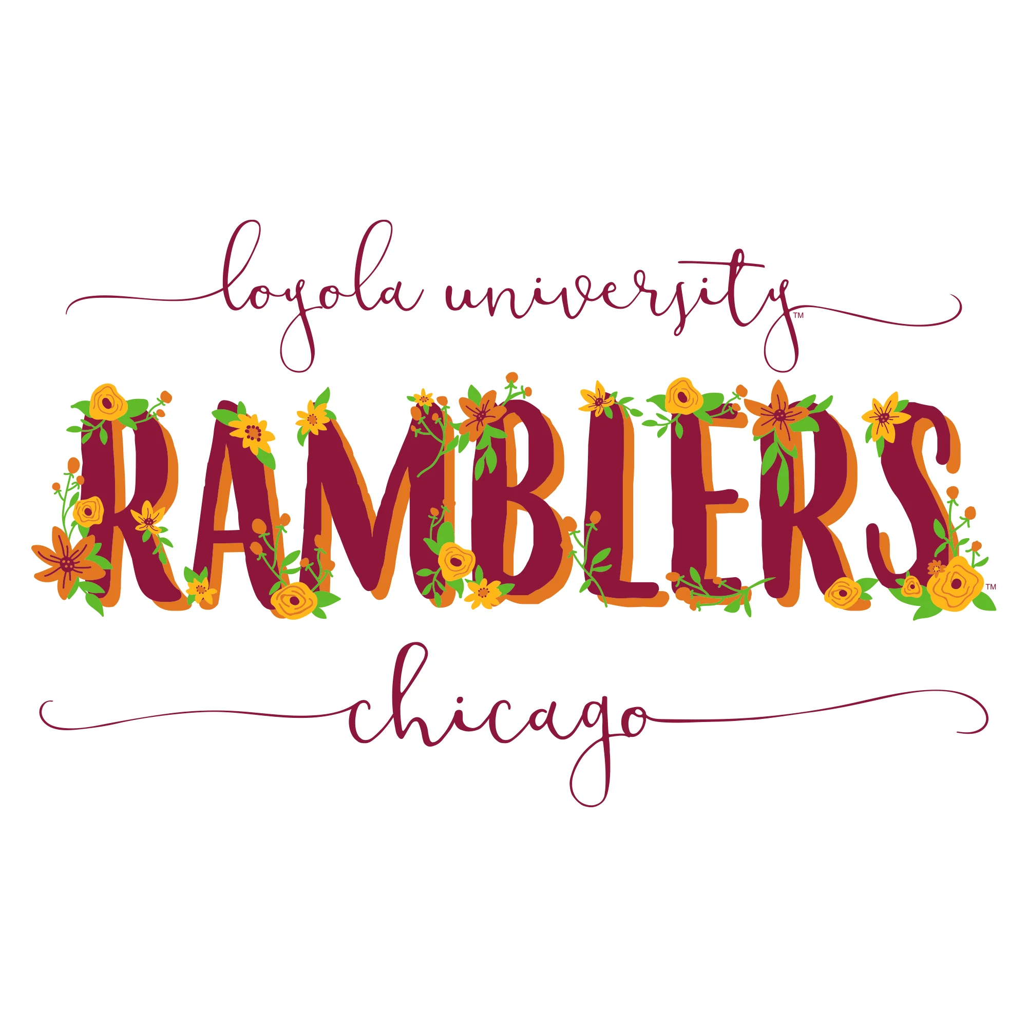 Loyola University Chicago Ramblers Floral Women's Short Sleeve T Shirt - White - Image 2