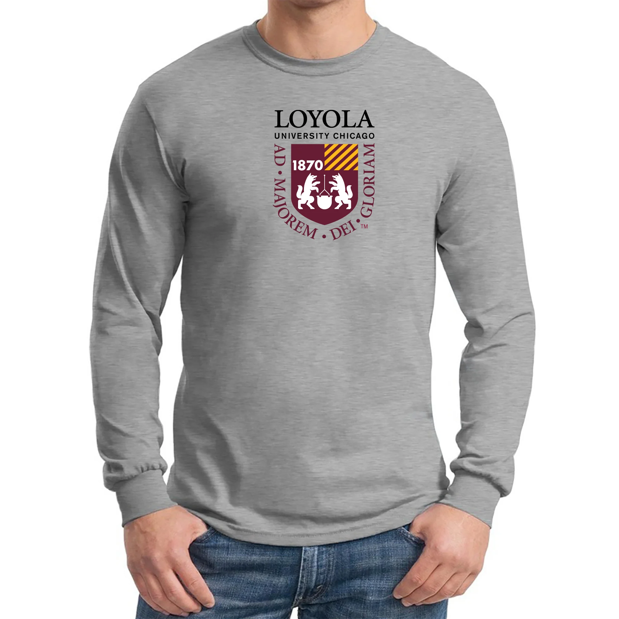 Loyola University Chicago Ramblers Institutional Logo Long Sleeve T Shirt - Sport Grey - Image 3