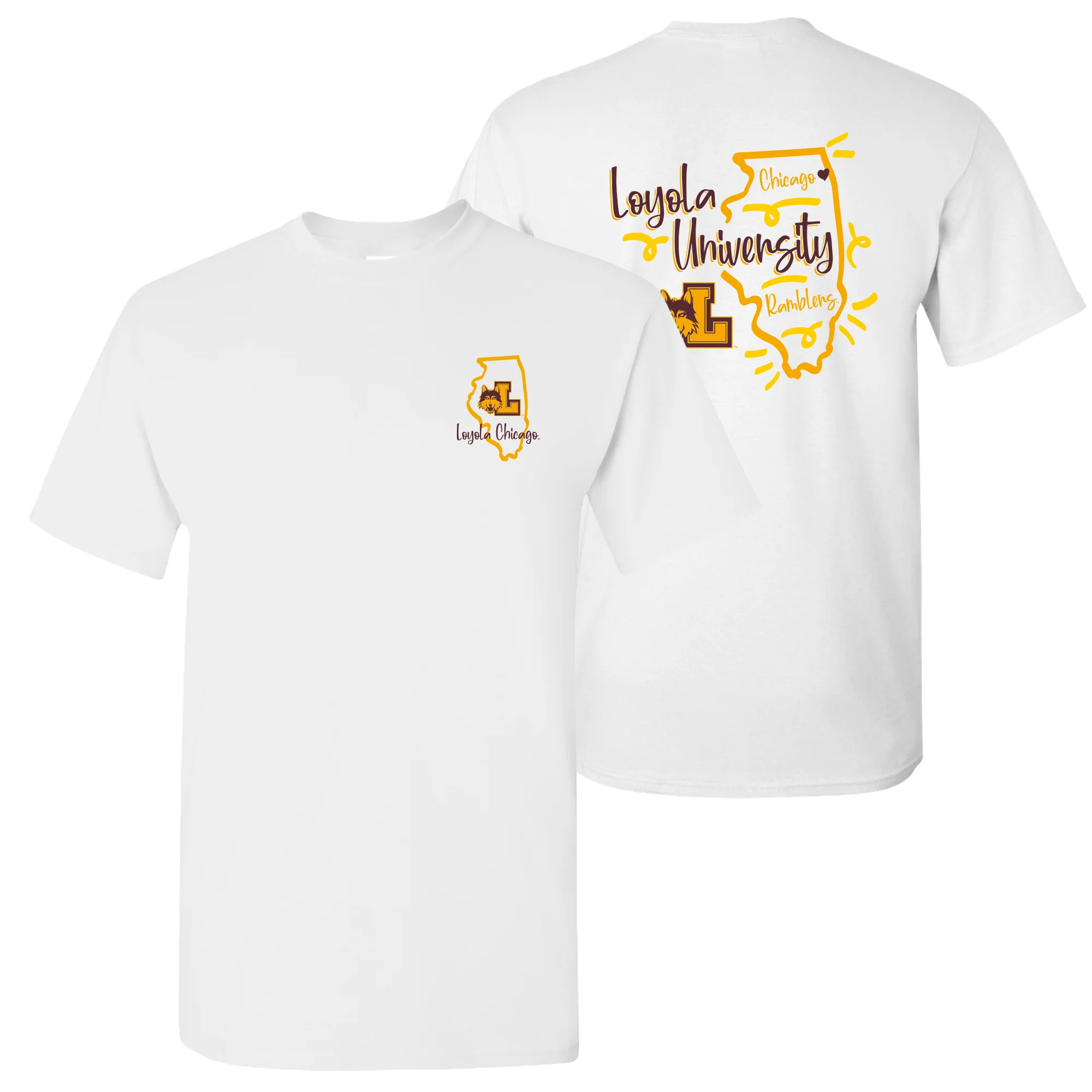 Loyola University Chicago Ramblers Playful Sketch Short Sleeve T Shirt - White