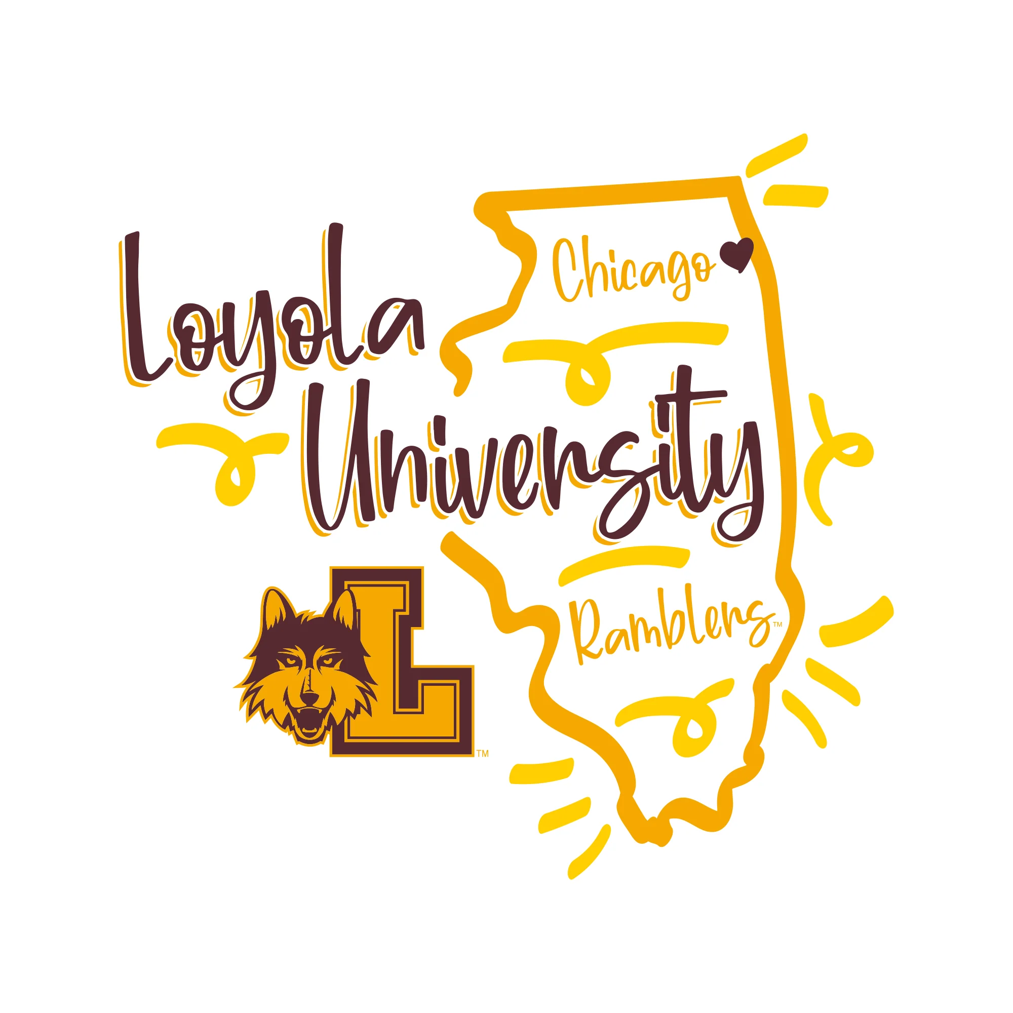 Loyola University Chicago Ramblers Playful Sketch Short Sleeve T Shirt - White - Image 4