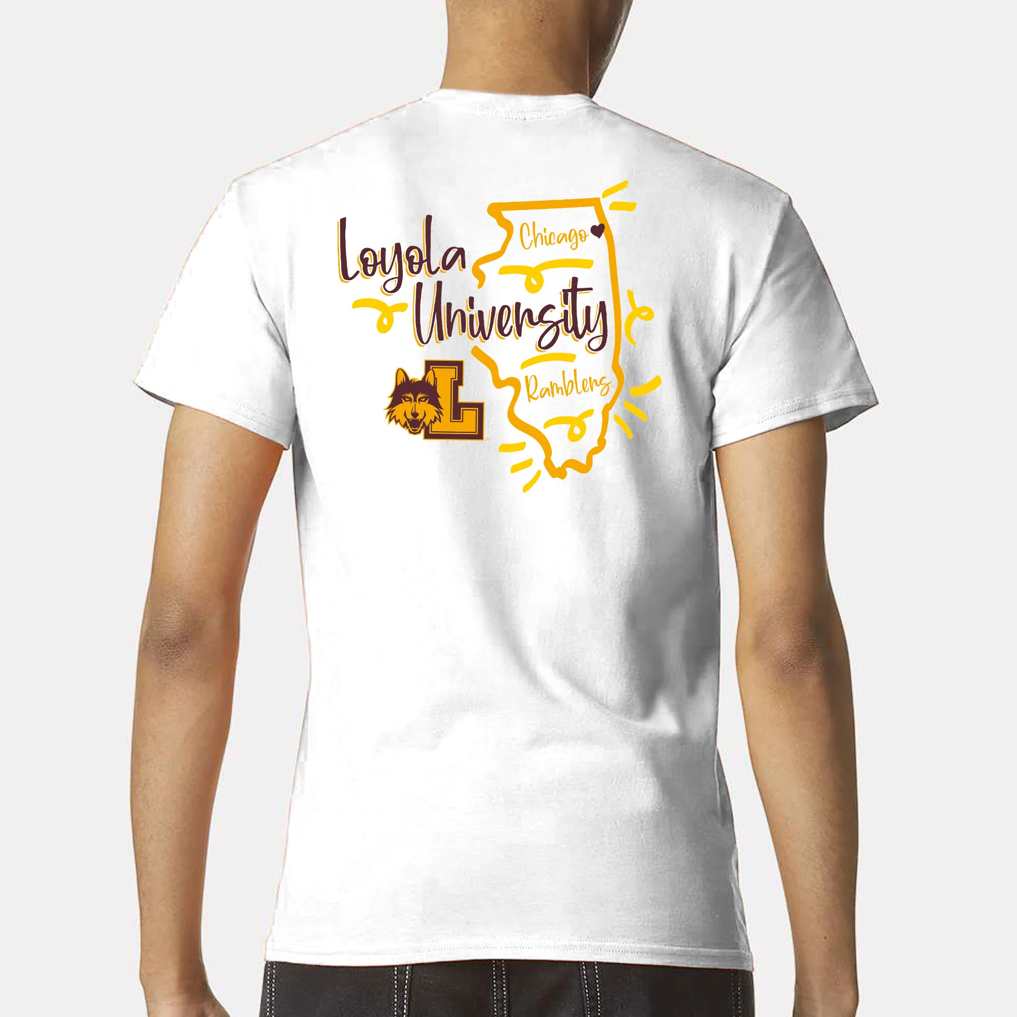 Loyola University Chicago Ramblers Playful Sketch Short Sleeve T Shirt - White - Image 5