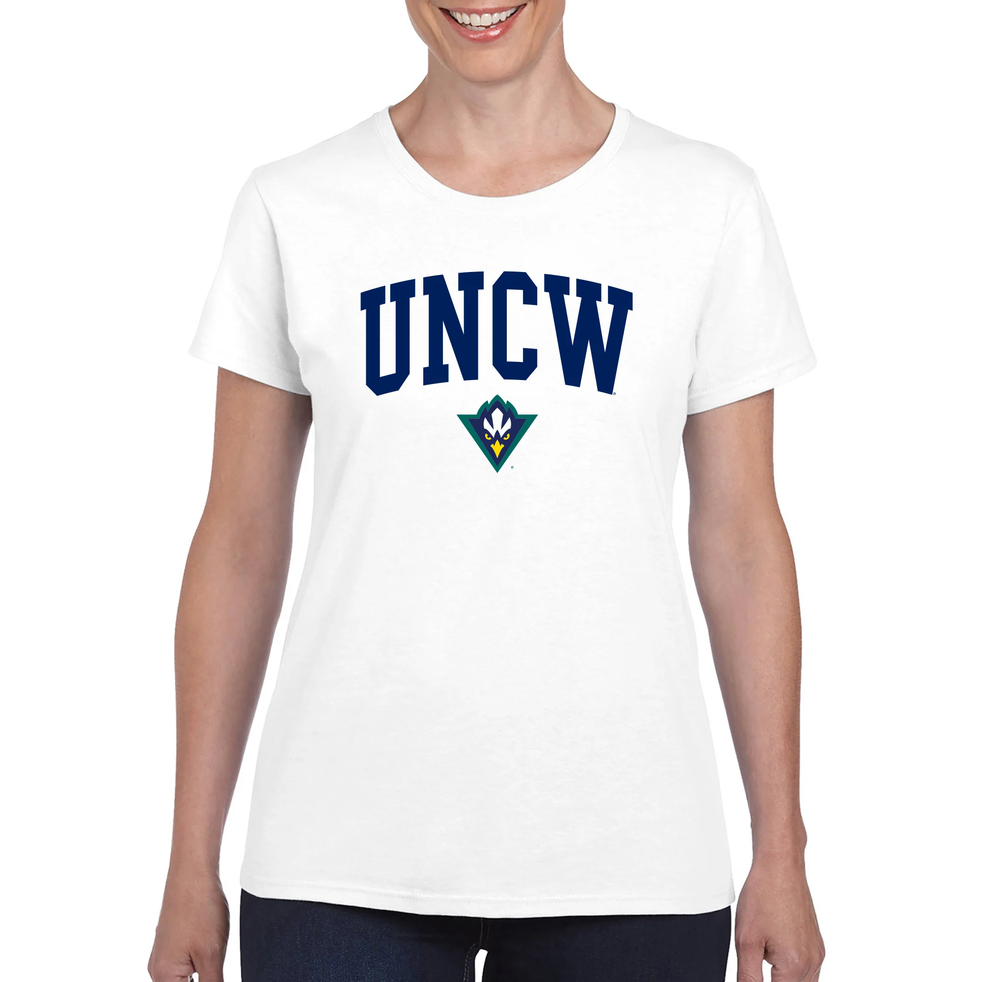 UNC Wilmington Seahawks Arch Logo Women's T Shirt - White - Image 4