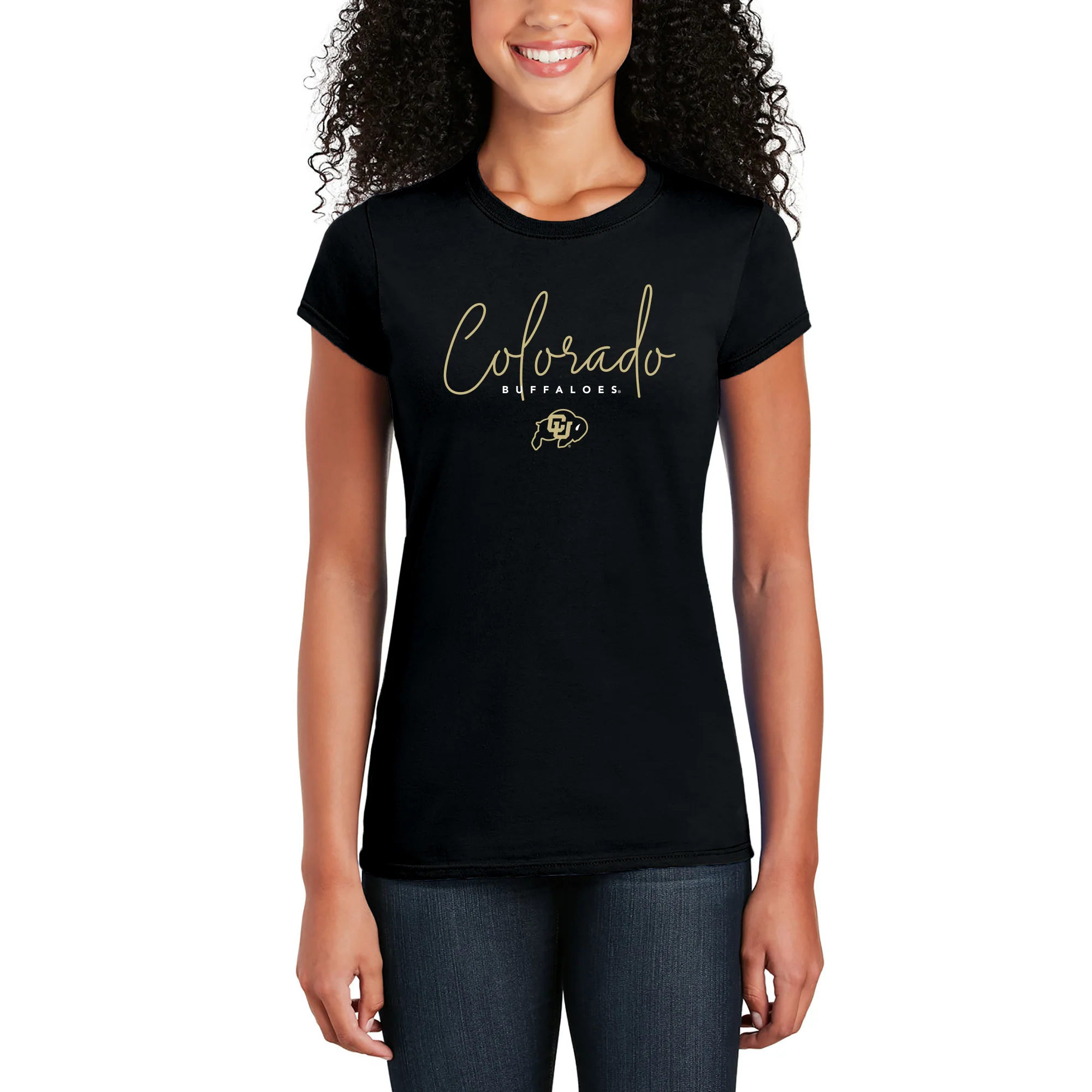 University of Colorado Buffaloes Thin Script Women's T Shirt - Black - Image 5