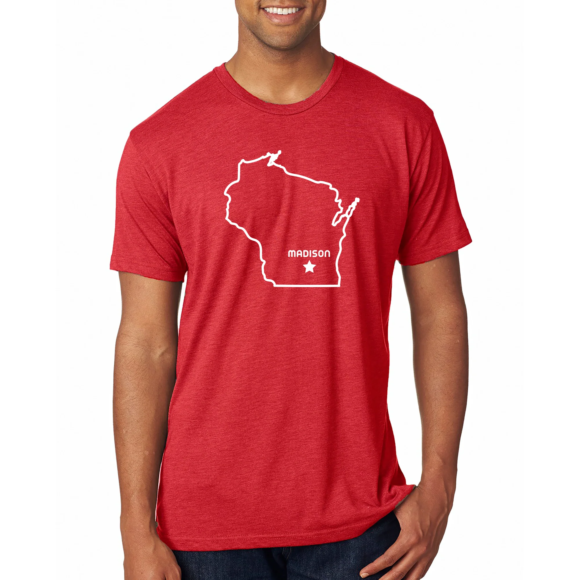 Madison WI Outline Triblend T-Shirt - Vintage Red - Image 2