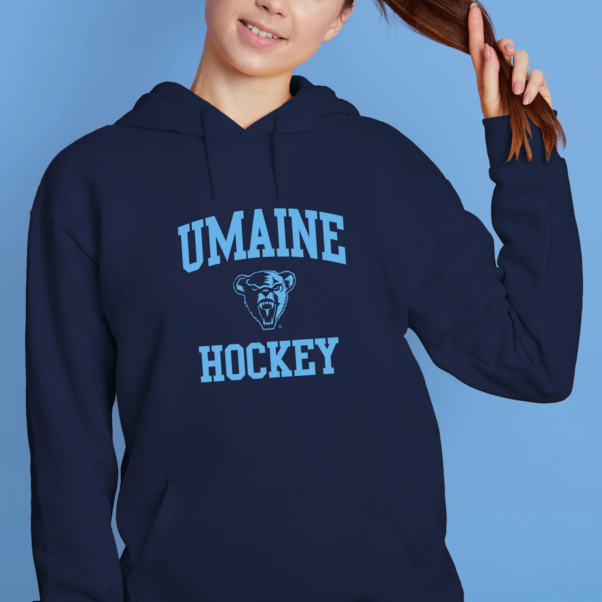 Maine Arch Logo Hockey Hoodie - Navy - Image 4