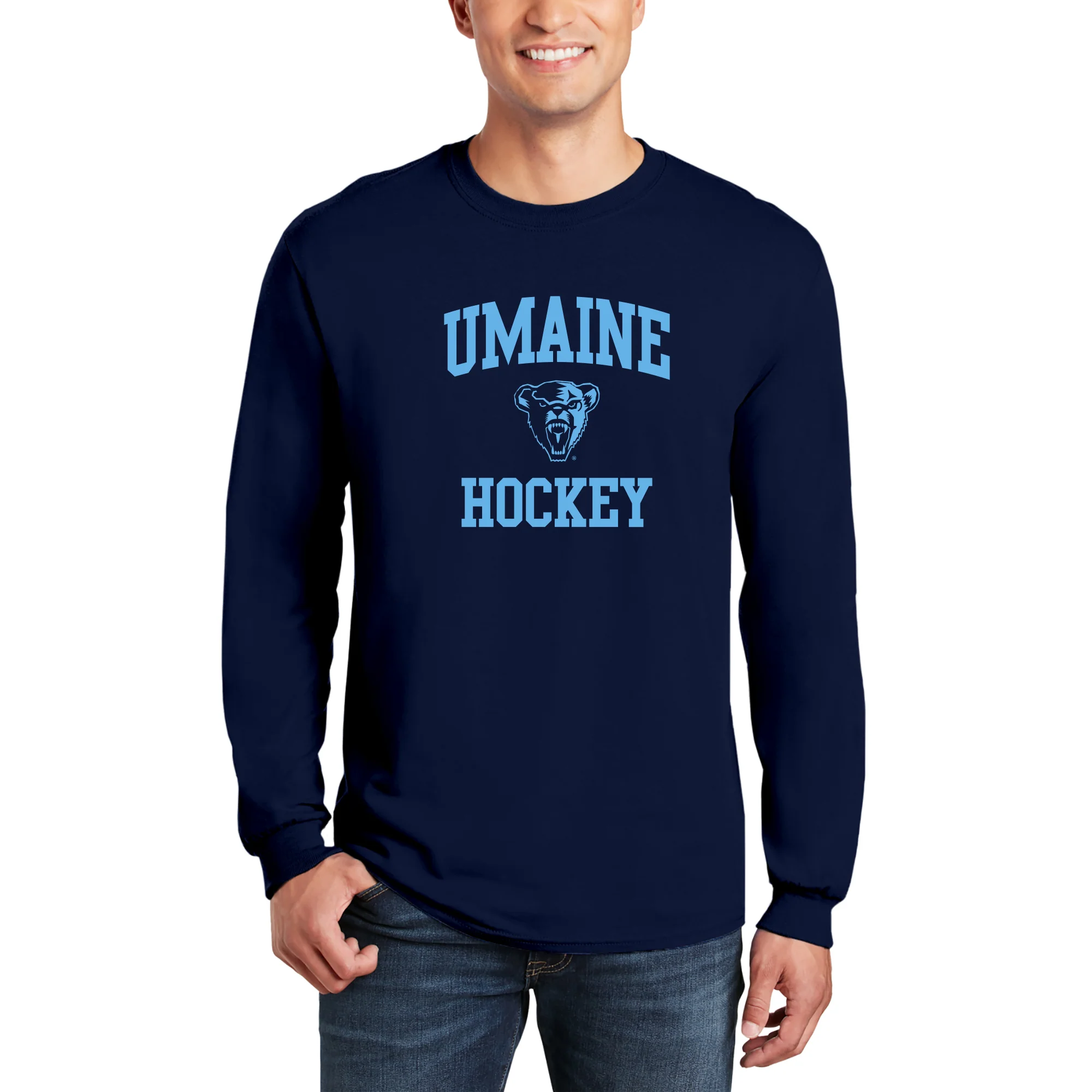 Maine Arch Logo Hockey Long Sleeve - Navy - Image 3