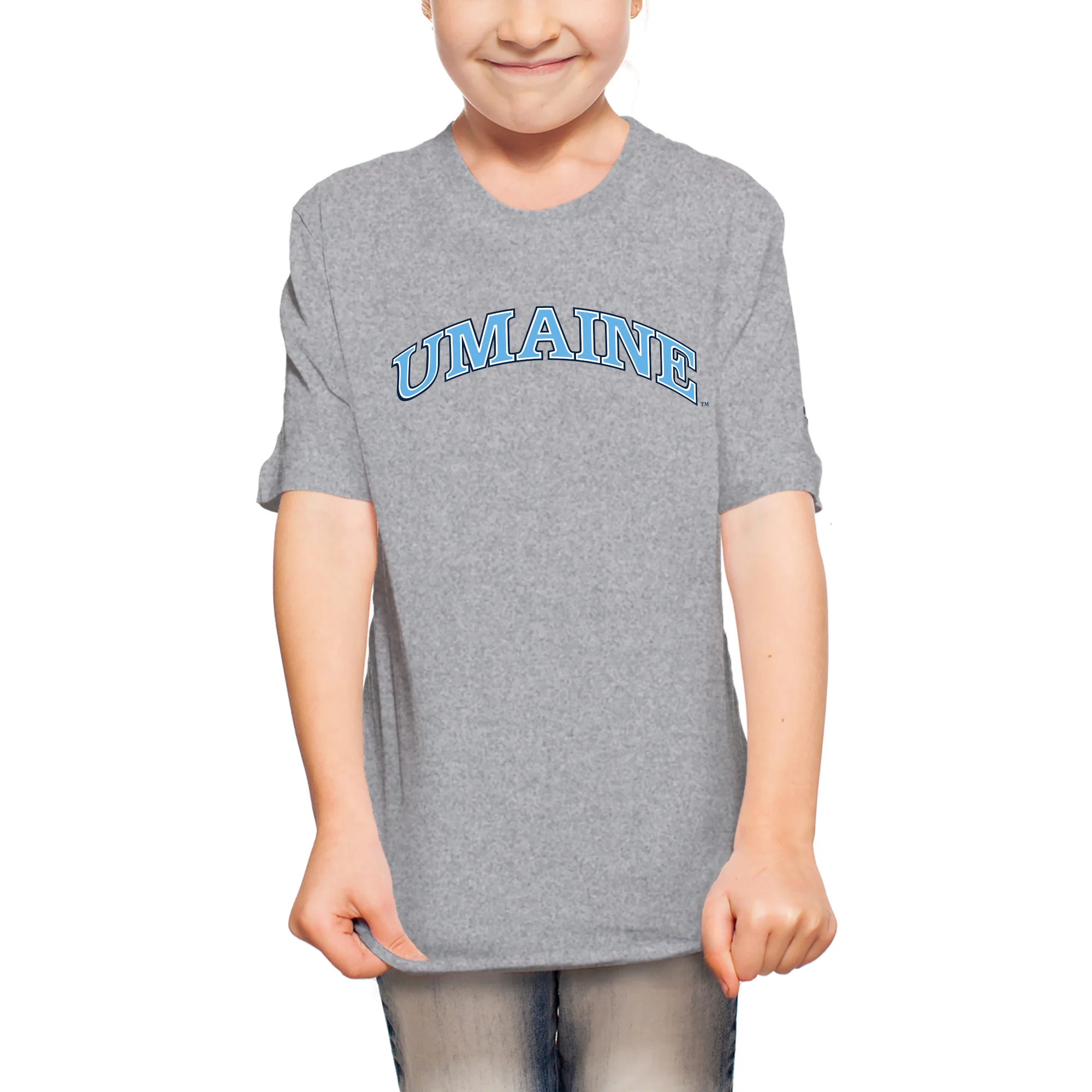 Maine Black Bears Arch Logo Youth T Shirt - Sport Grey - Image 5