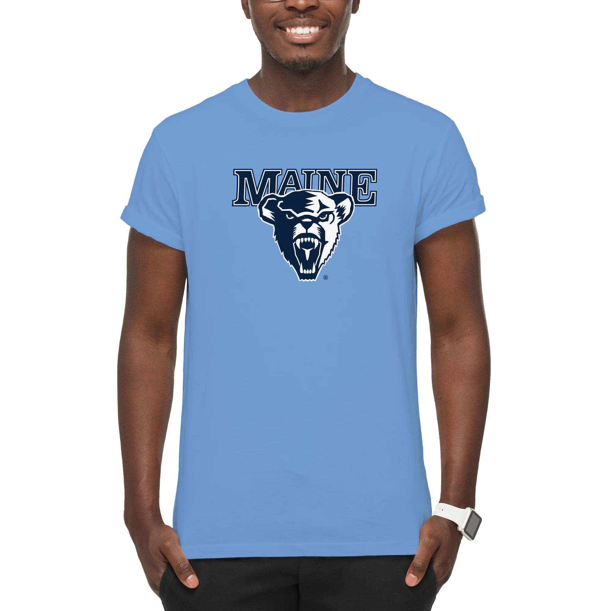Maine Black Bears Primary Logo T Shirt - Carolina Blue - Image 4