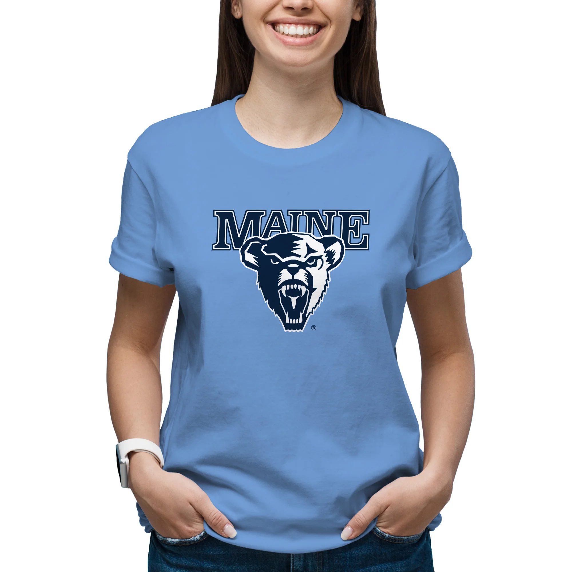 Maine Black Bears Primary Logo T Shirt - Carolina Blue - Image 5
