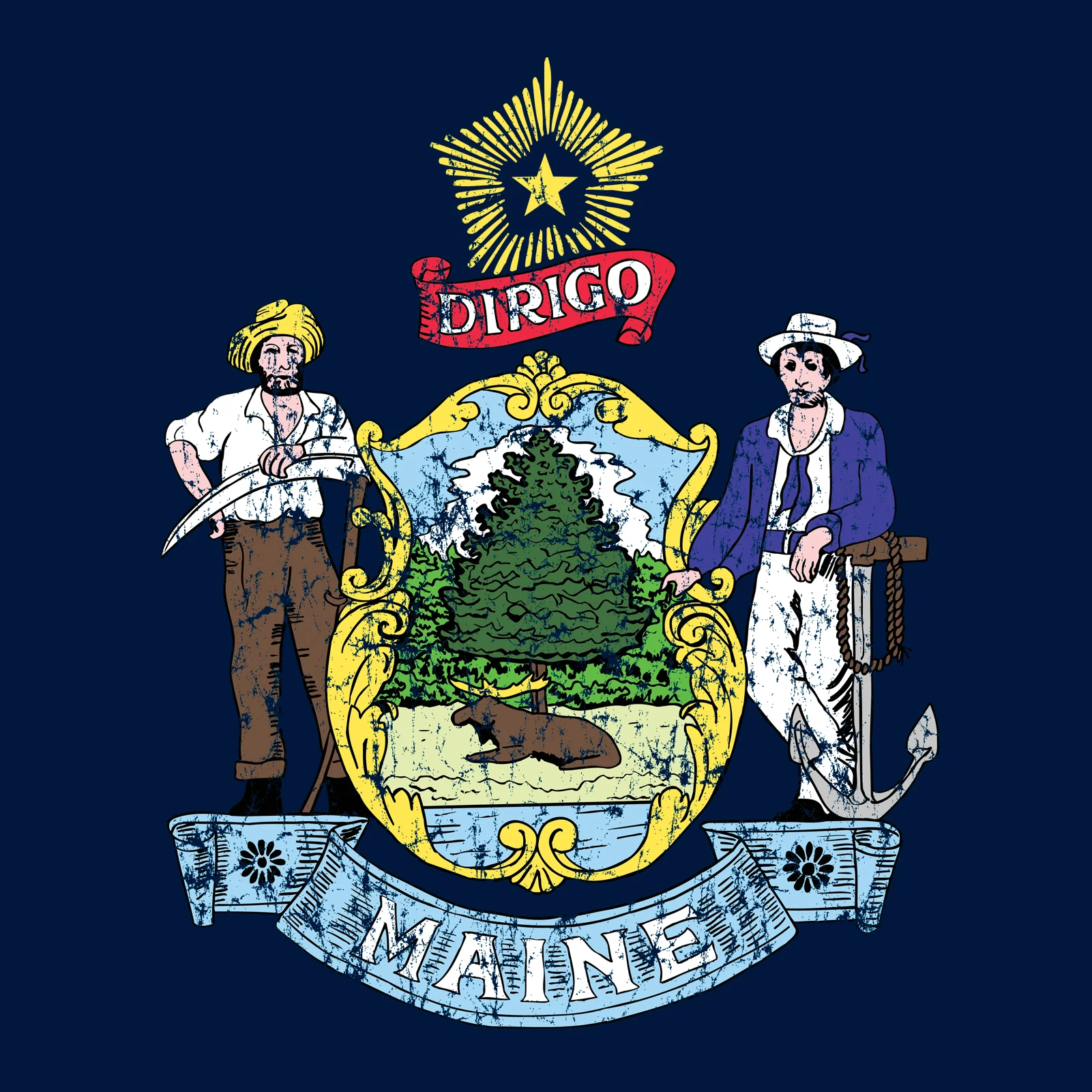 Maine State Flag NLA T-Shirt - Midnight Navy - Image 2