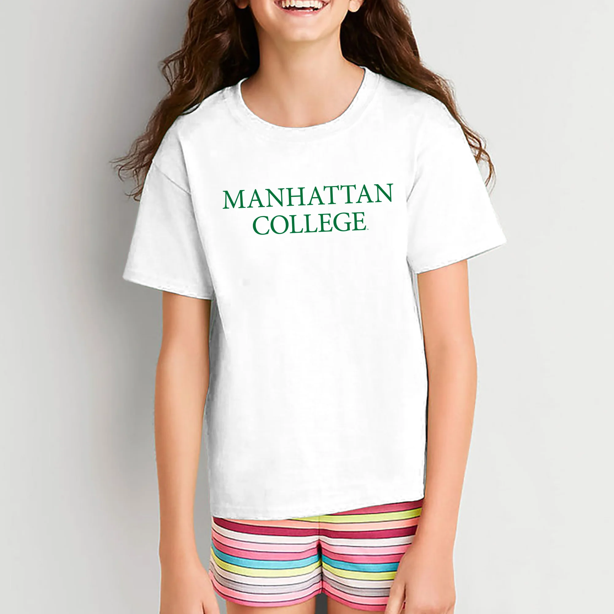 Manhattan College Jaspers Basic Block Short Sleeve Youth T Shirt - White - Image 4