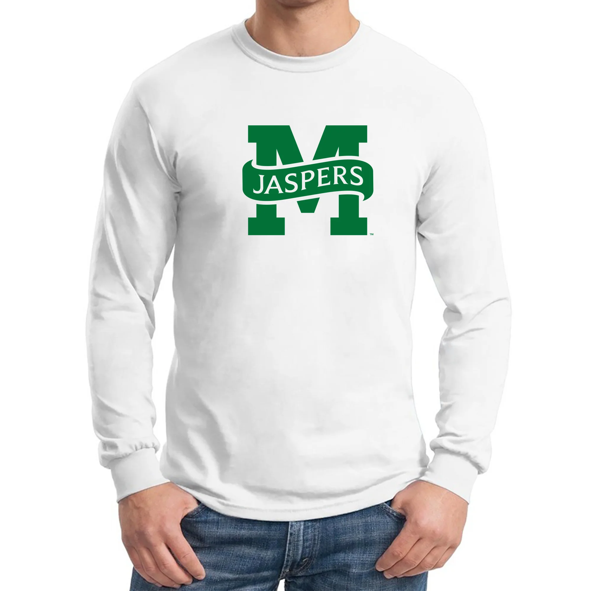 Manhattan College Jaspers Primary Logo Long Sleeve T Shirt - White - Image 3