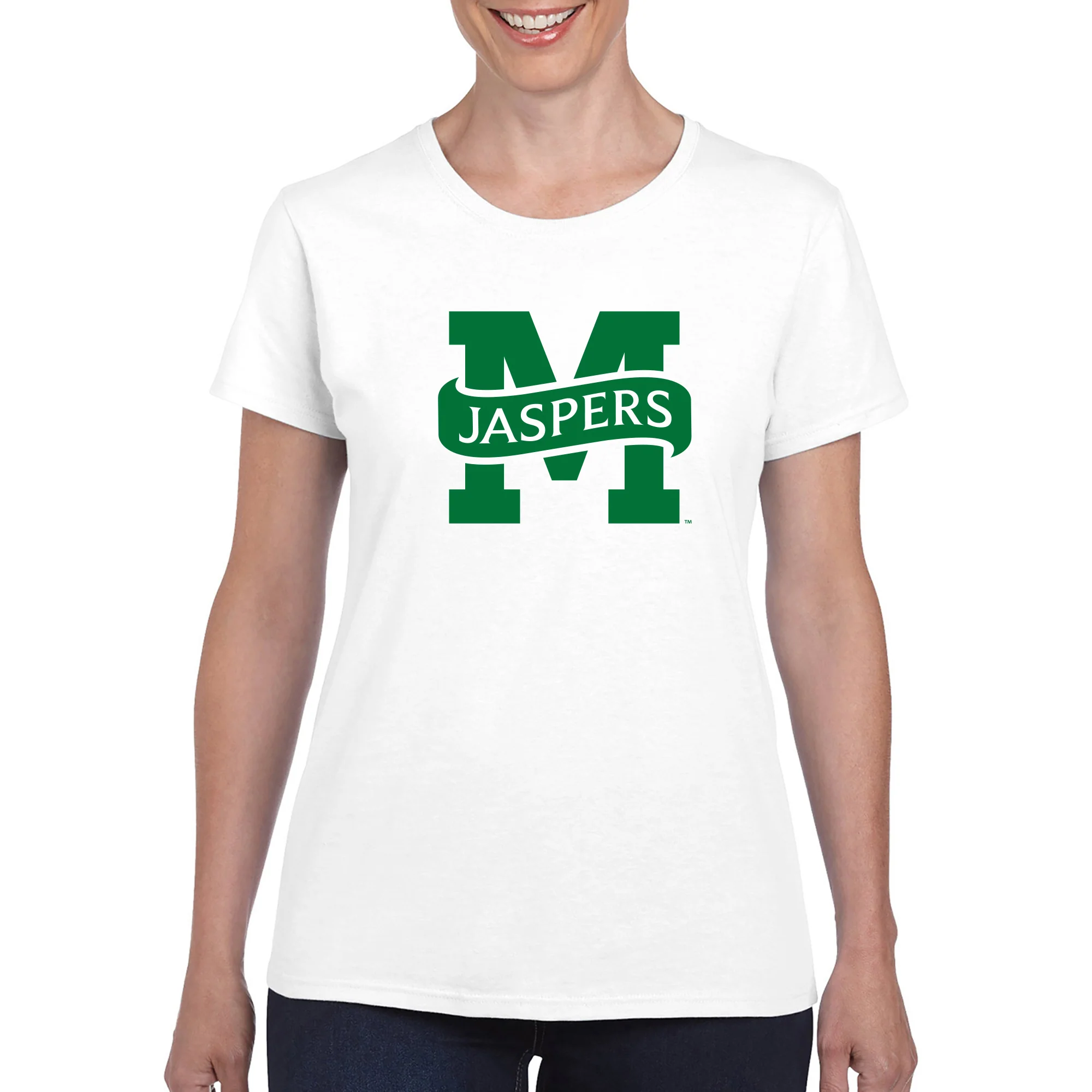 Manhattan College Jaspers Primary Logo Short Sleeve Womens T Shirt - White - Image 3