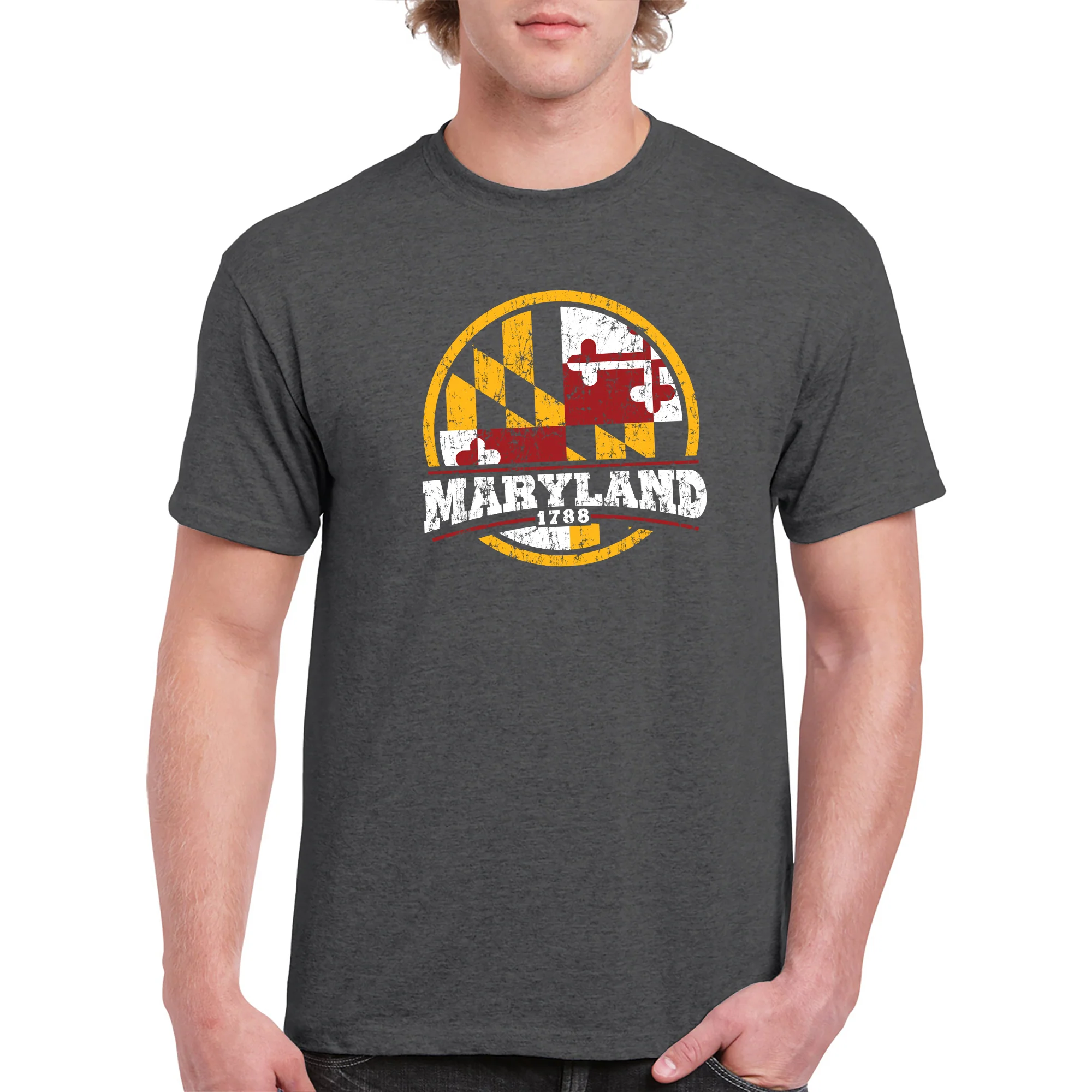 Maryland Distressed Circle T-Shirt - Dark Heather - Image 3