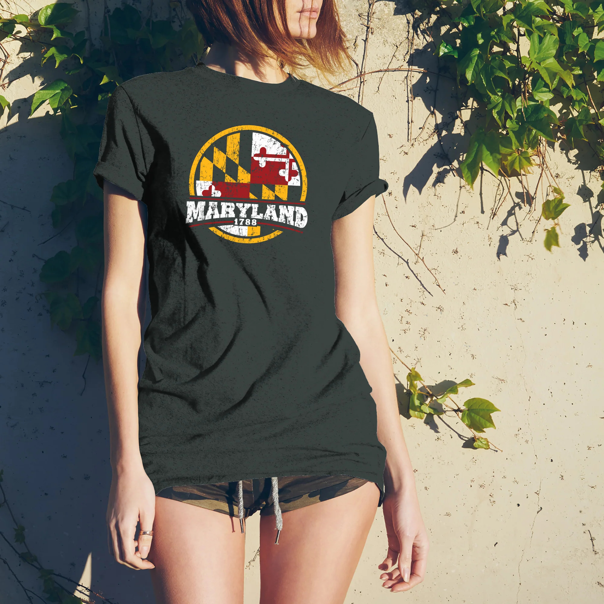 Maryland Distressed Circle T-Shirt - Dark Heather - Image 4