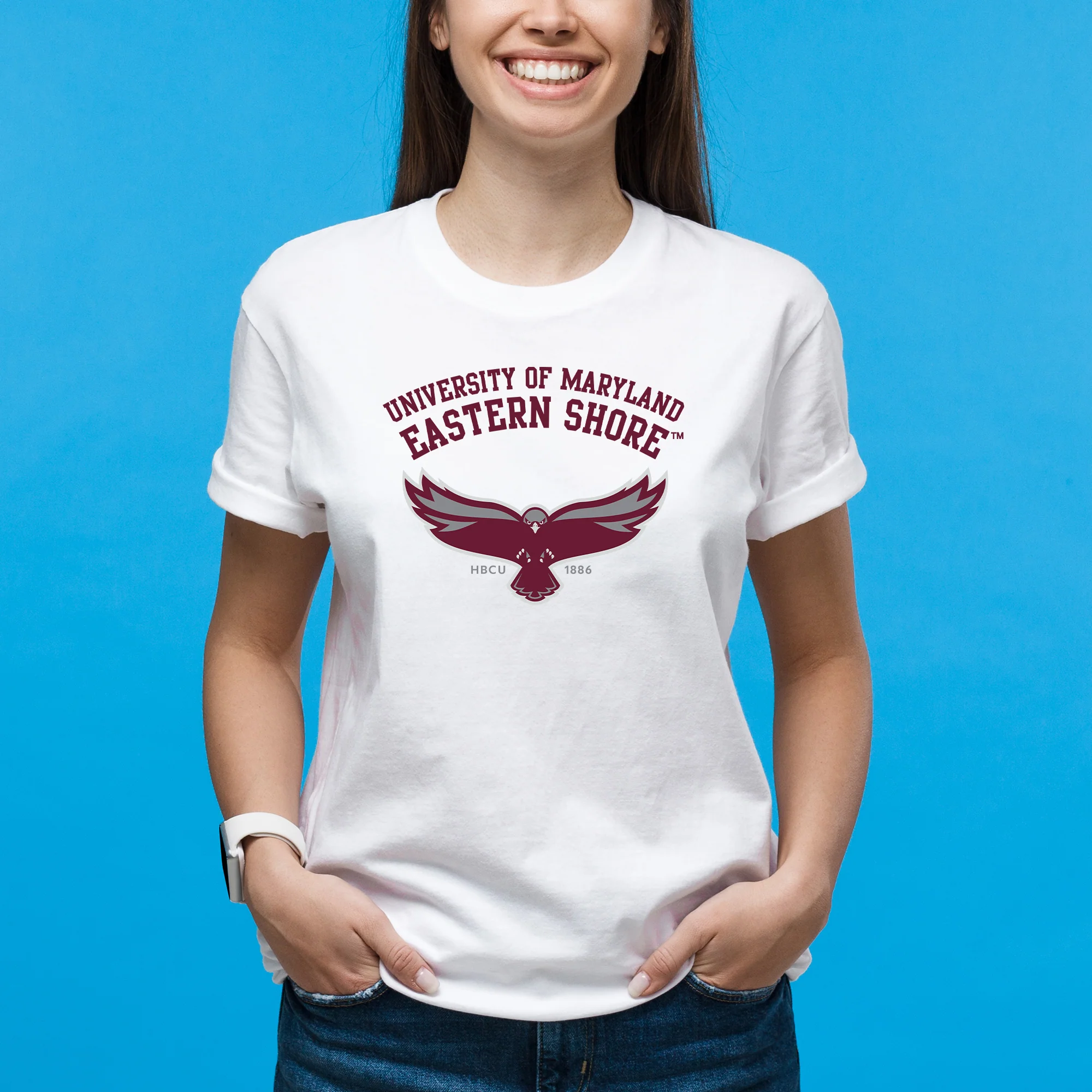 Maryland Eastern Shore Hawks Arch Logo T-Shirt - White - Image 4