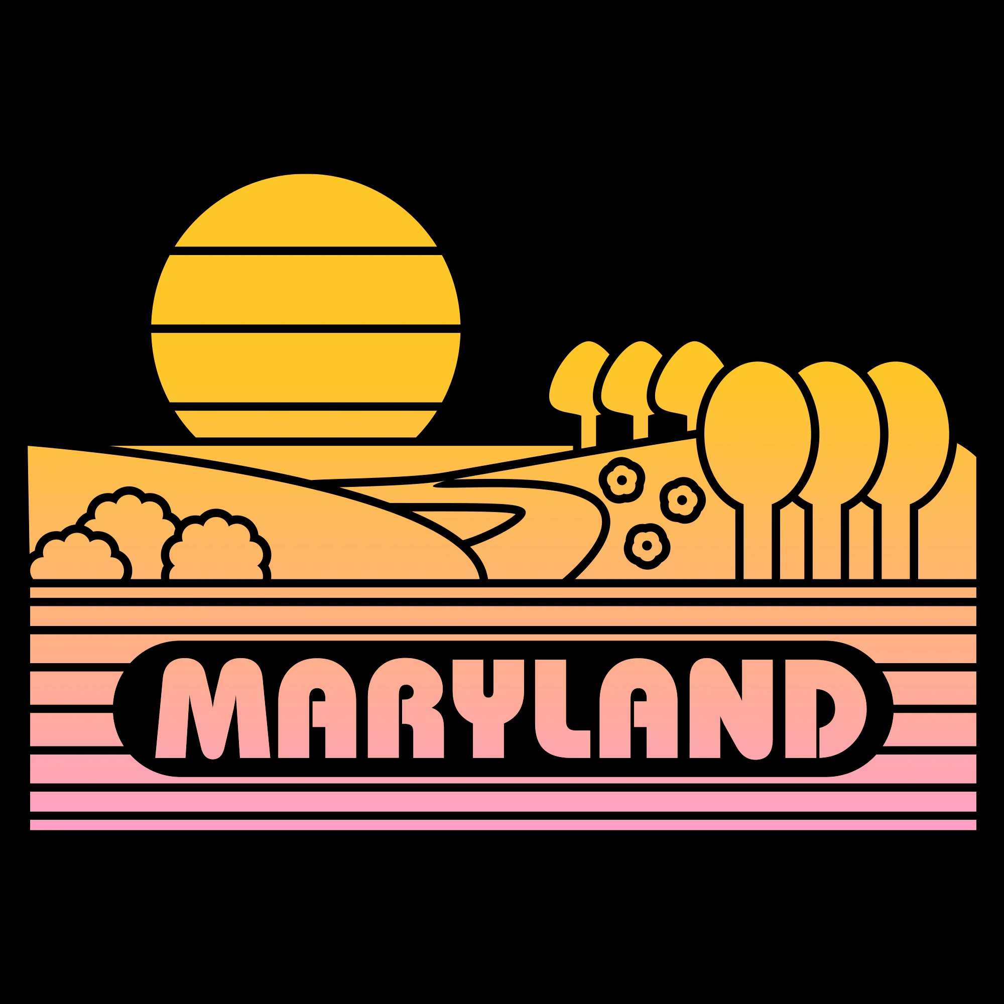 Maryland Groovy Sunset T-Shirt - Black - Image 2