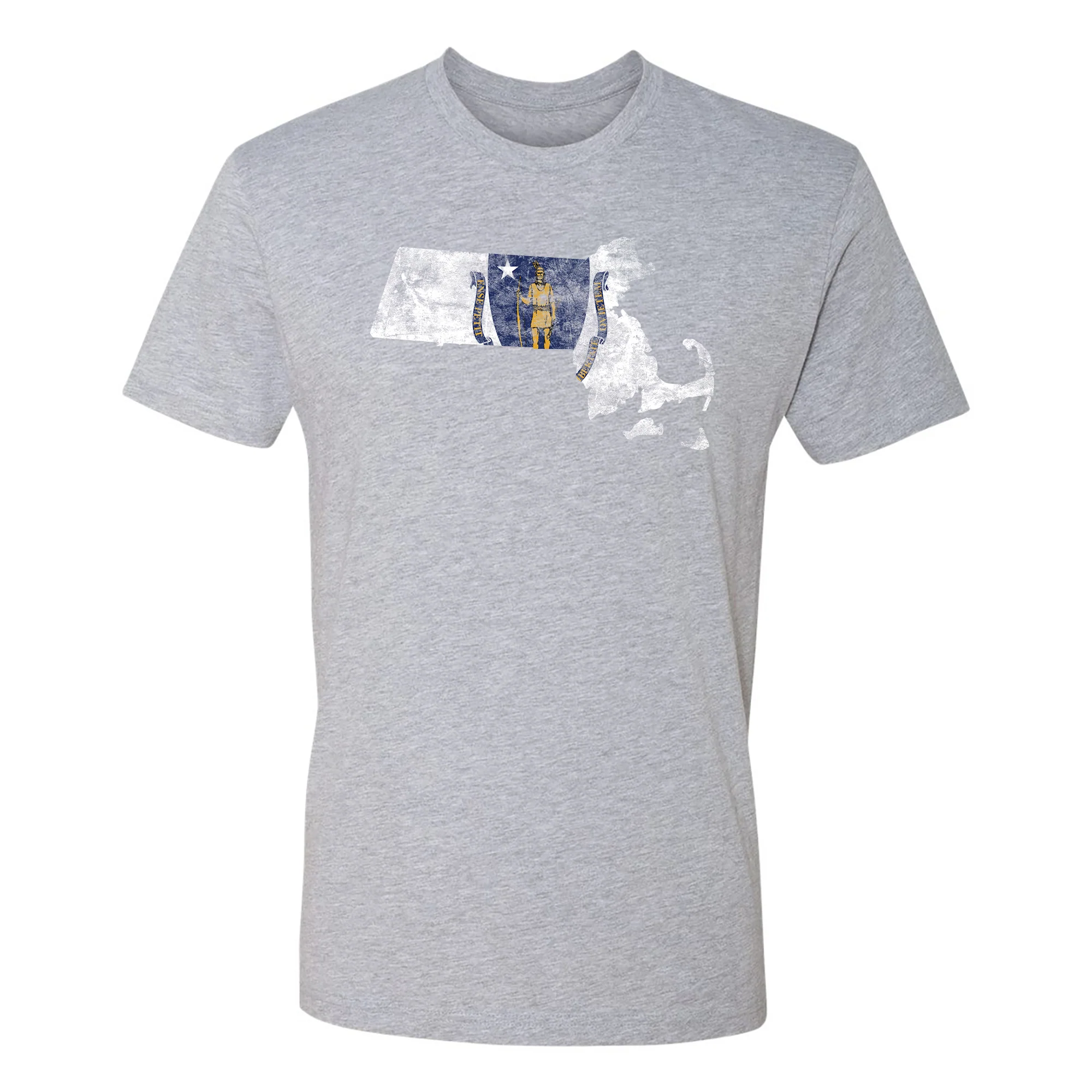 Massachusetts Distressed State Flag Outline NLA T-Shirt - Heather Grey