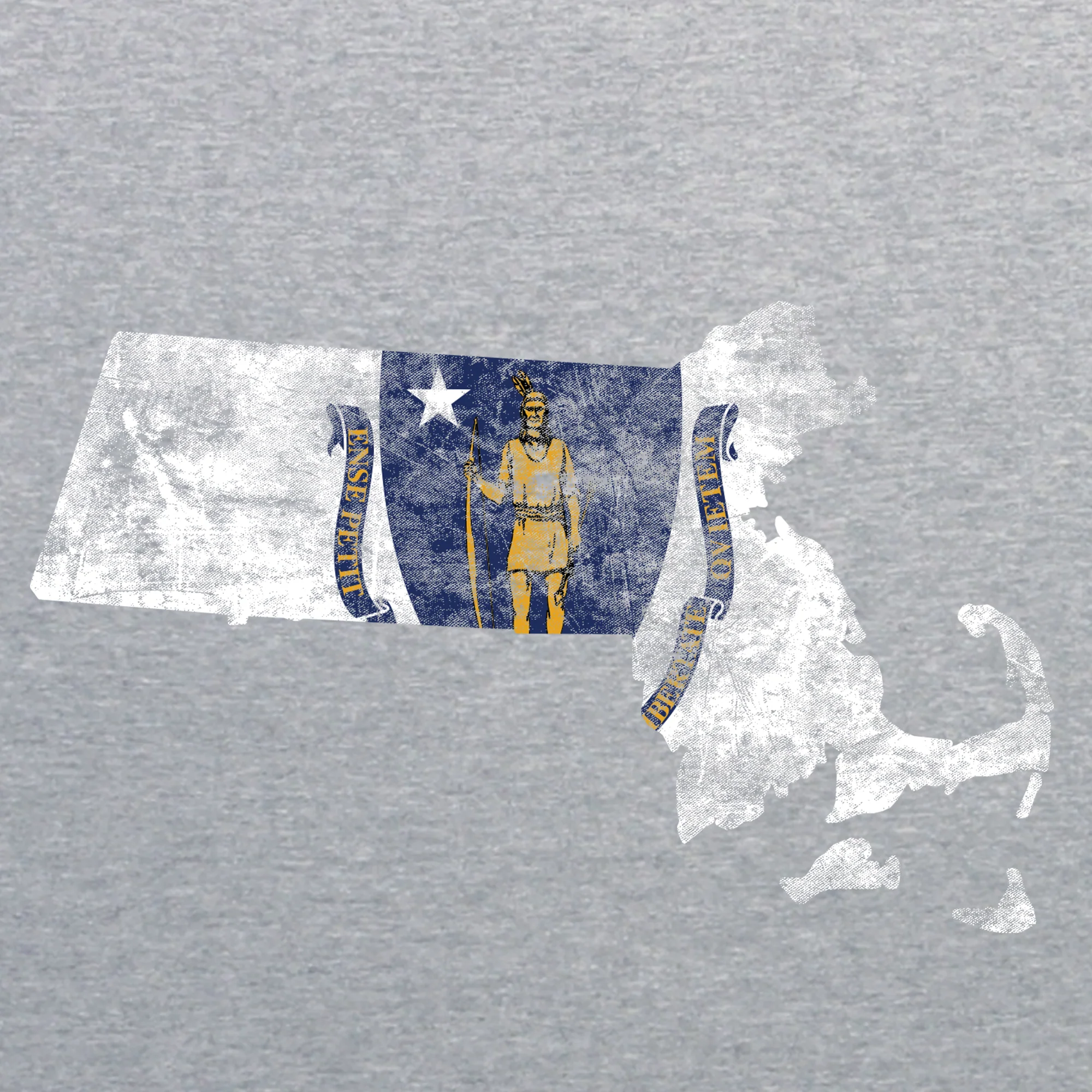 Massachusetts Distressed State Flag Outline NLA T-Shirt - Heather Grey - Image 2