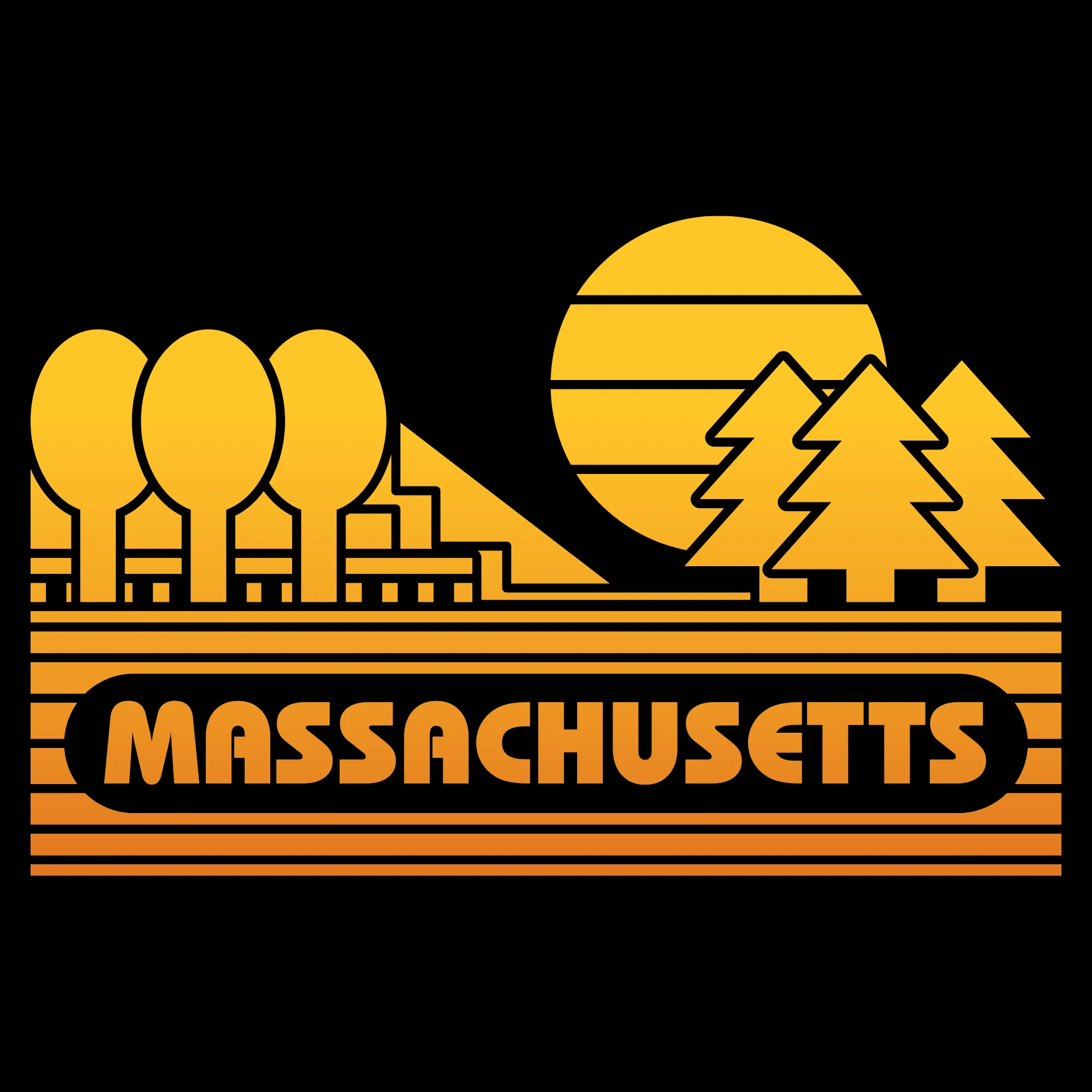 Massachusetts Groovy Sunset T-Shirt - Black - Image 2