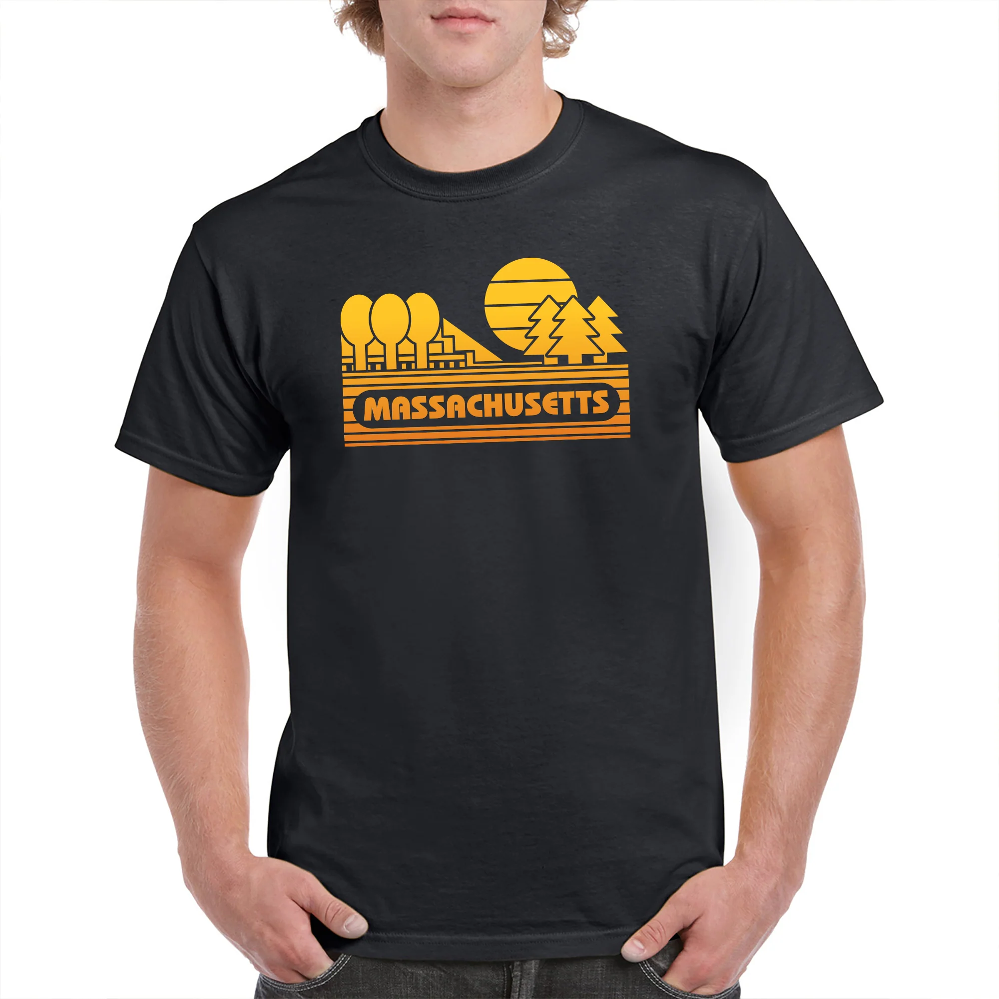 Massachusetts Groovy Sunset T-Shirt - Black - Image 3