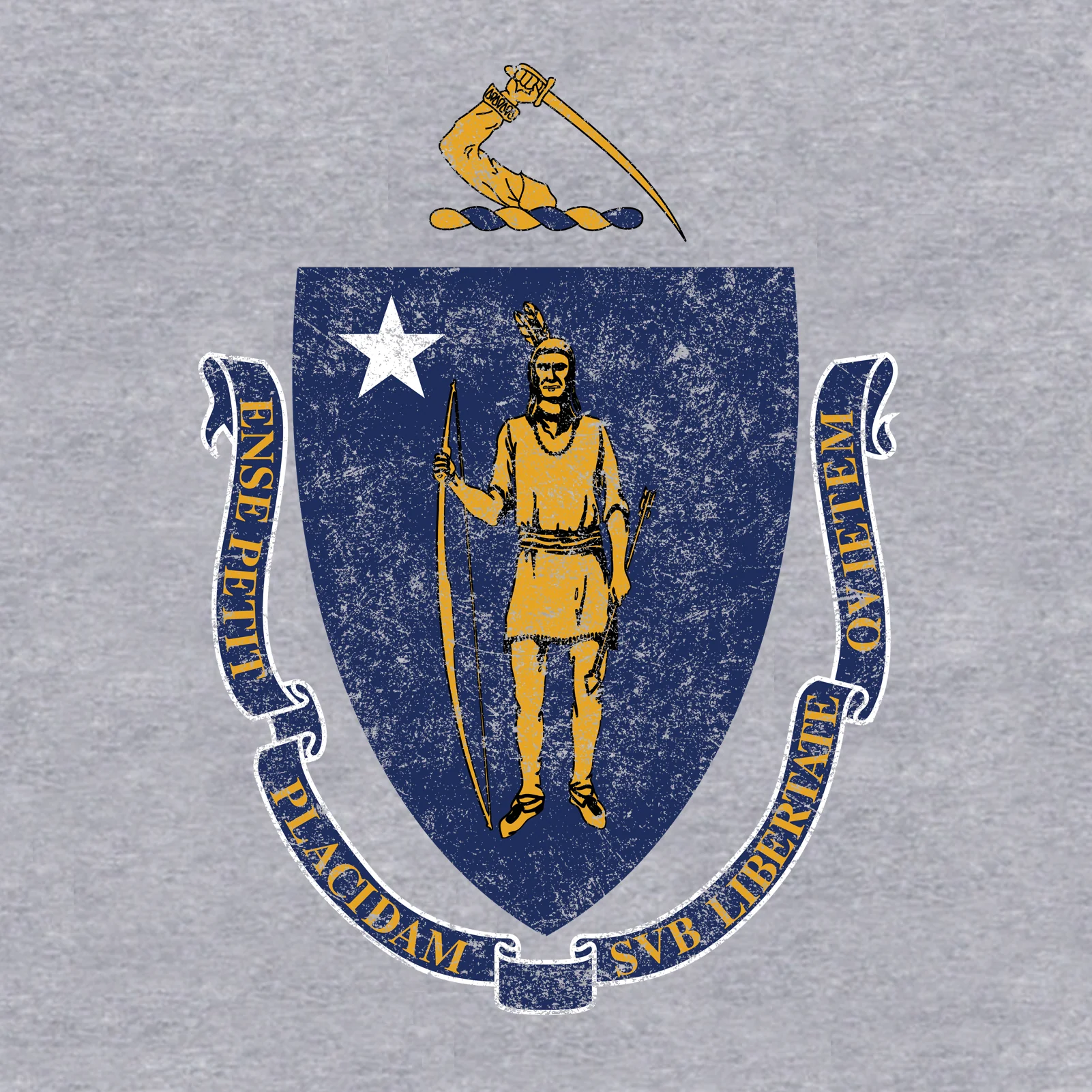 Massachusetts State Flag NLA T-Shirt - Heather Grey - Image 2