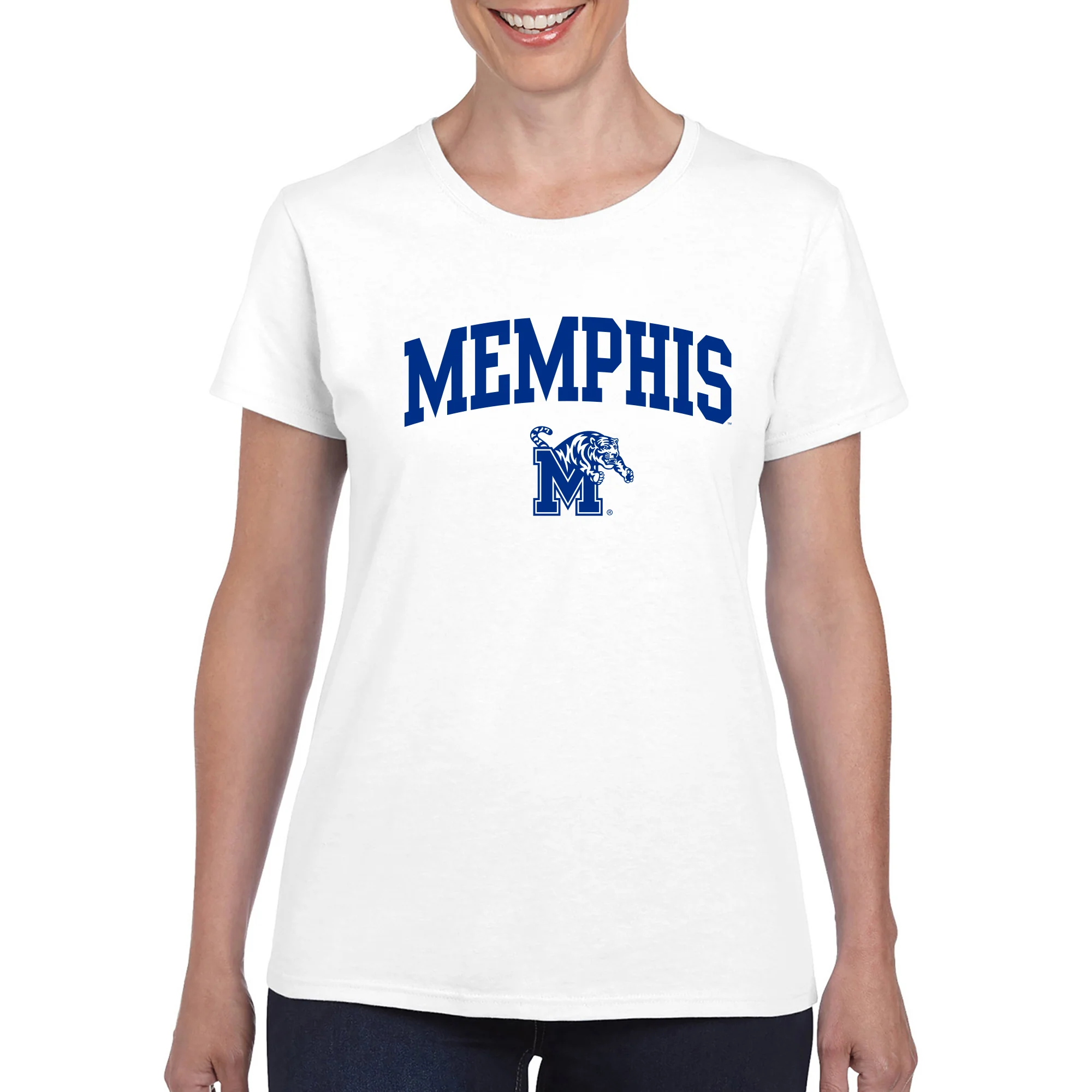 Memphis Tigers Arch Logo Womens T-Shirt - White - Image 5
