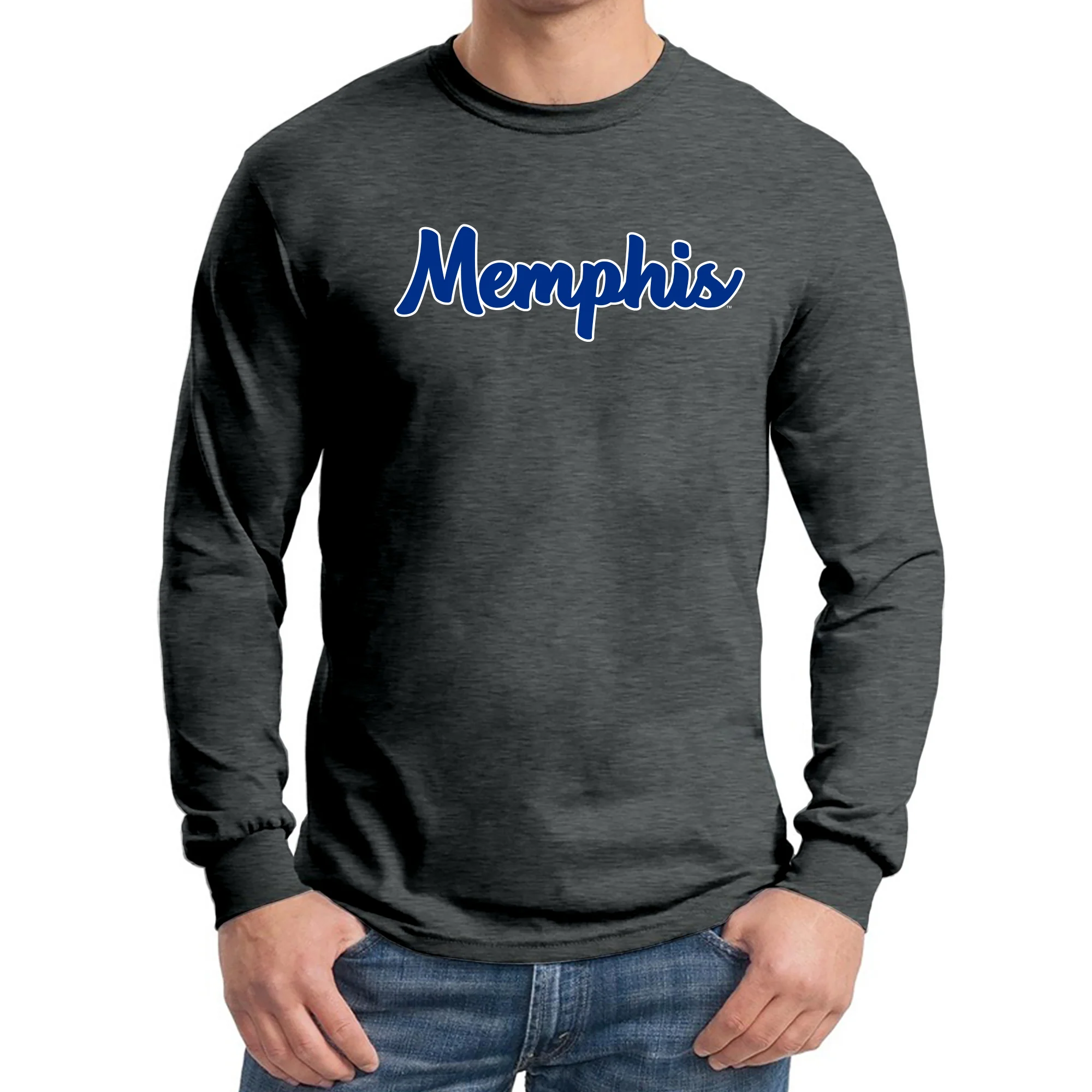 Memphis Tigers Basic Script Long Sleeve - Dark Heather - Image 3