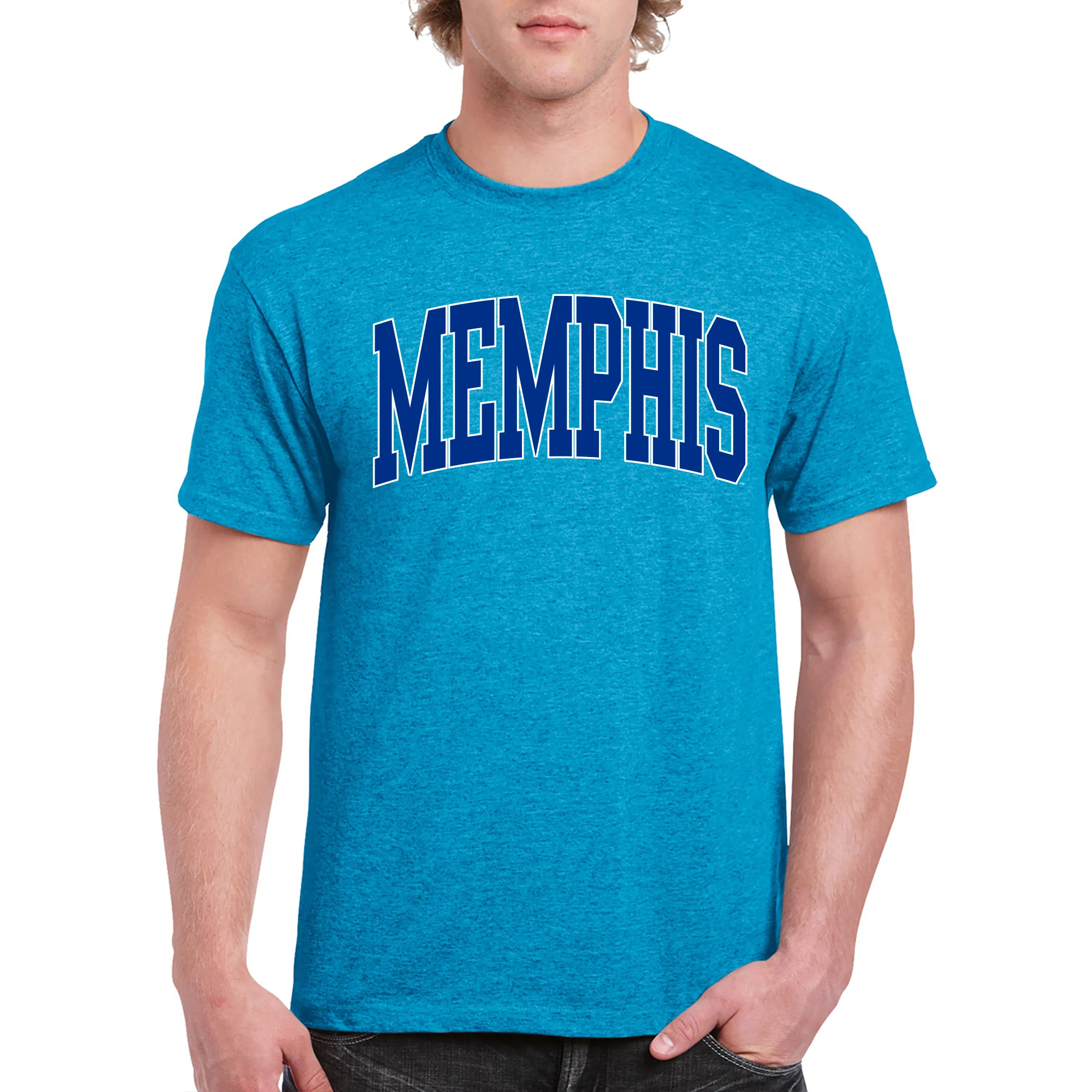 Memphis Tigers Mega Arch T-Shirt - Heather Sapphire - Image 3