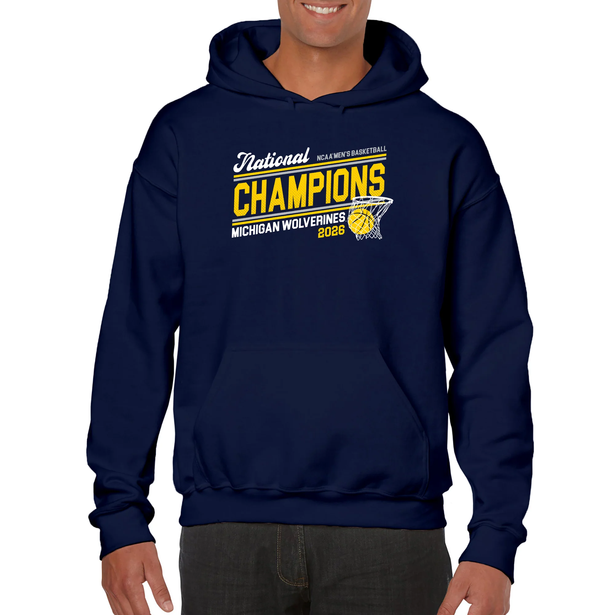 Michigan 2026 Basketball National Champions Action Play Hoodie - Navy - Image 3
