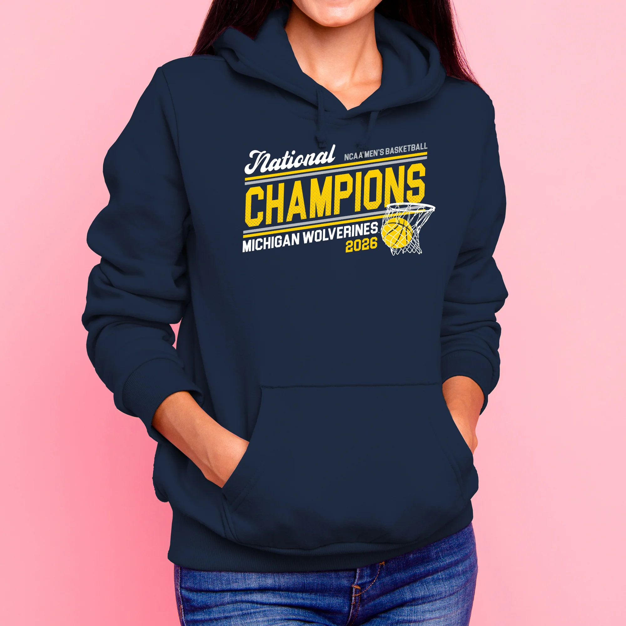 Michigan 2026 Basketball National Champions Action Play Hoodie - Navy - Image 4