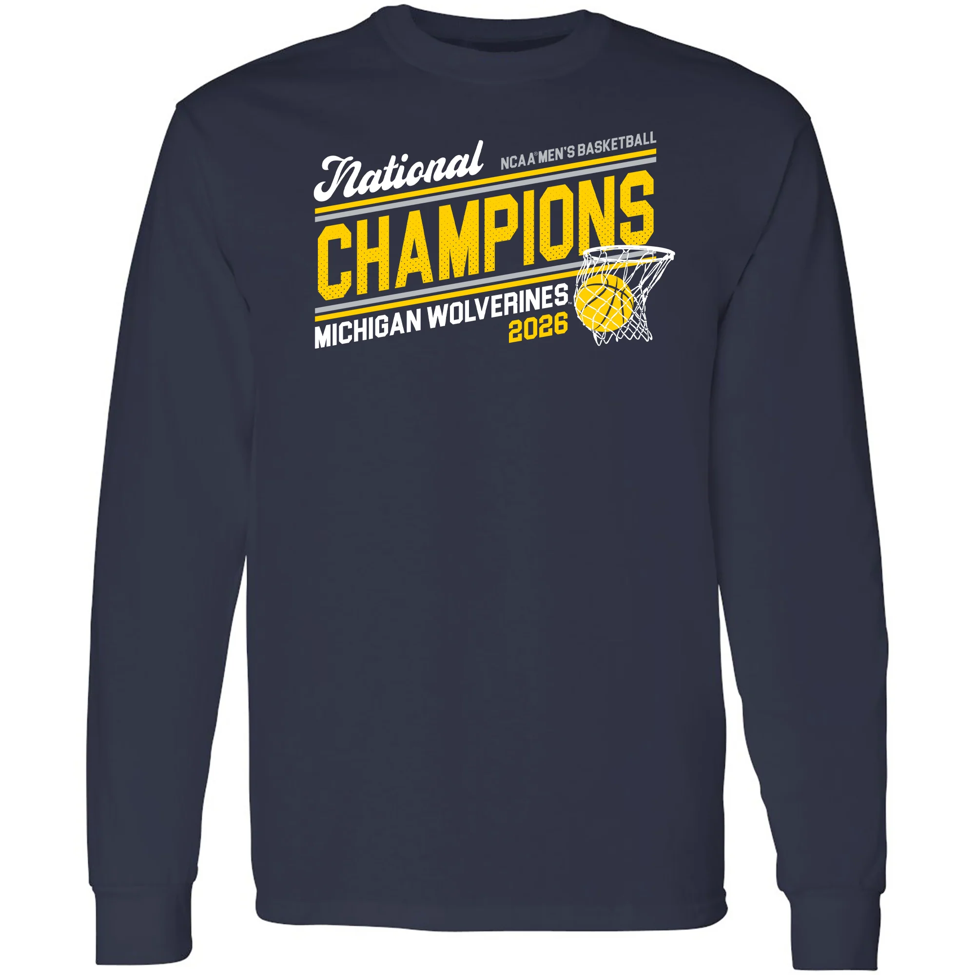 Michigan 2026 Basketball National Champions Action Play Long Sleeve - Navy