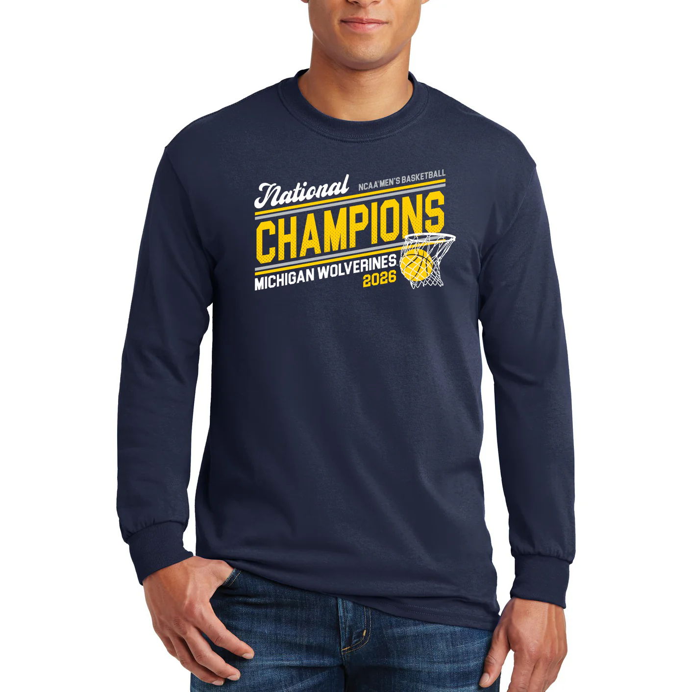 Michigan 2026 Basketball National Champions Action Play Long Sleeve - Navy - Image 3