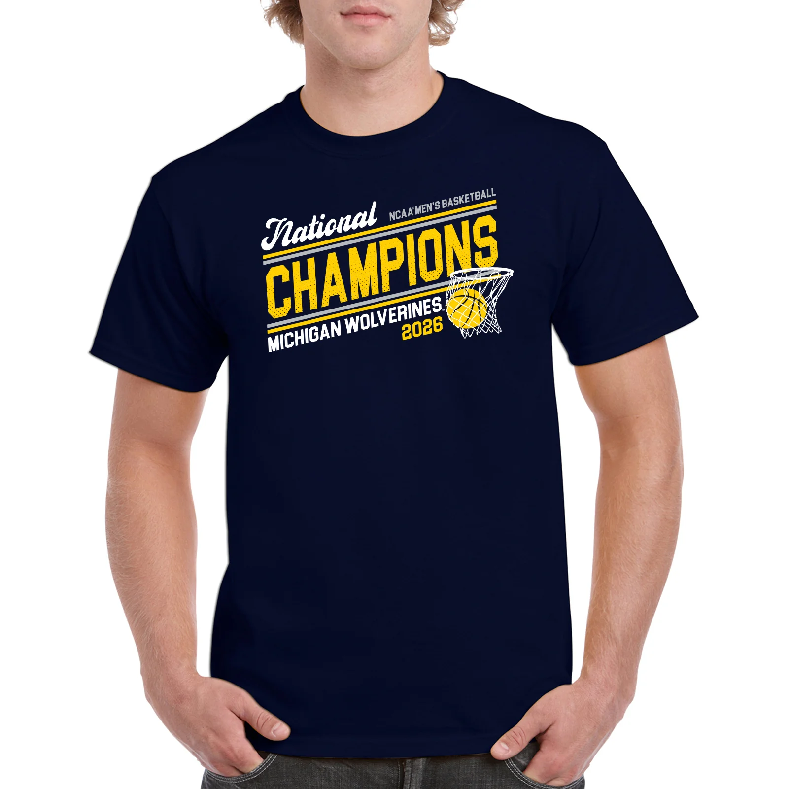 Michigan 2026 Basketball National Champions Action Play T-Shirt - Navy - Image 3