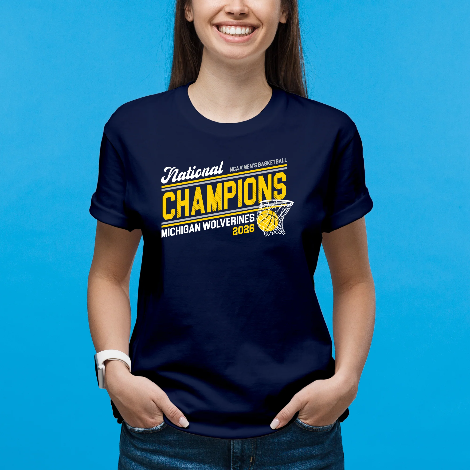 Michigan 2026 Basketball National Champions Action Play T-Shirt - Navy - Image 4