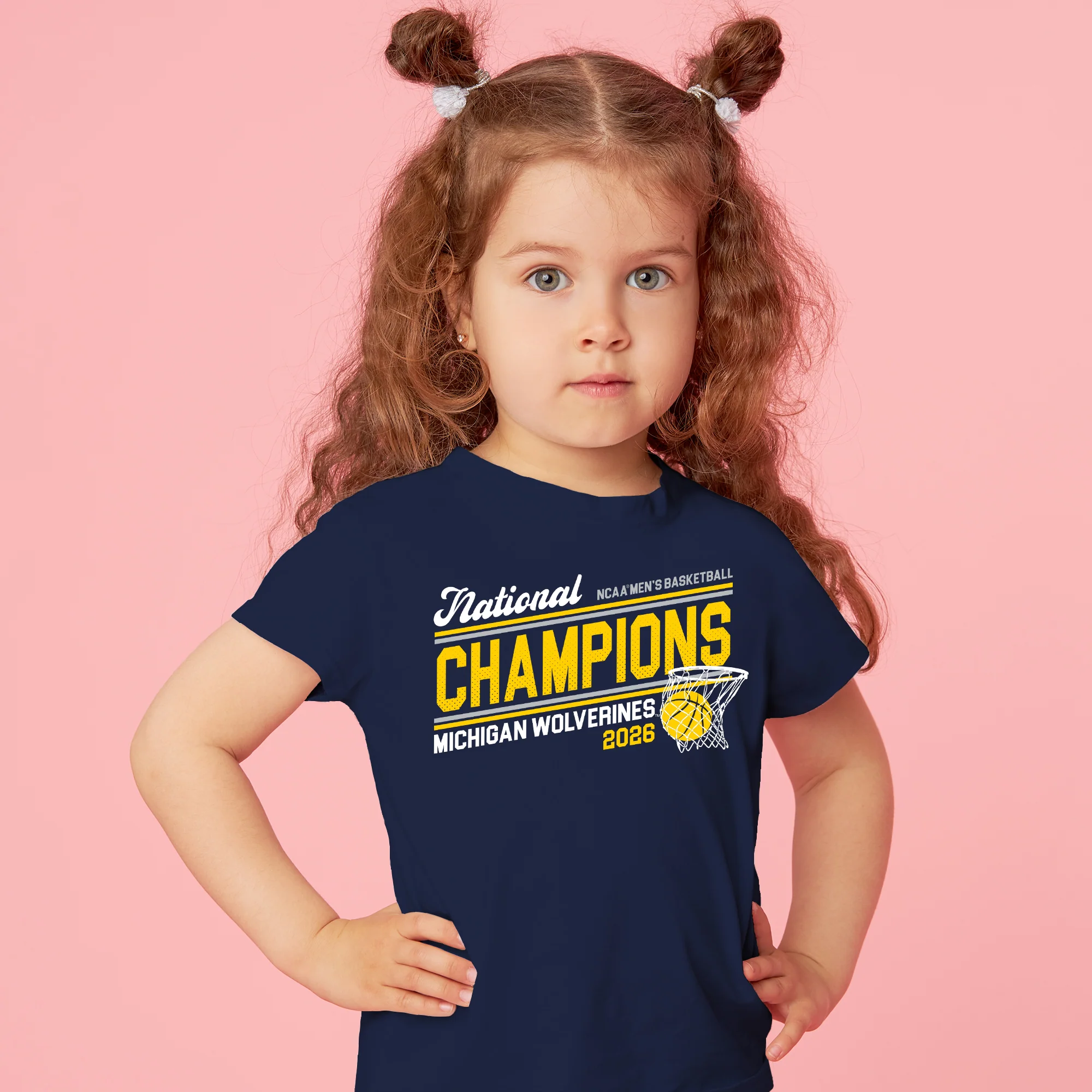 Michigan 2026 Basketball National Champions Action Play Toddler T-Shirt - Navy - Image 4