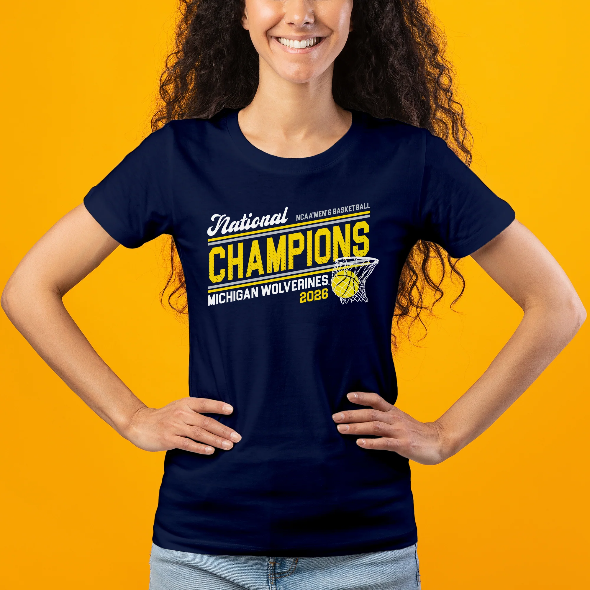 Michigan 2026 Basketball National Champions Action Play Womens T-Shirt - Navy - Image 3