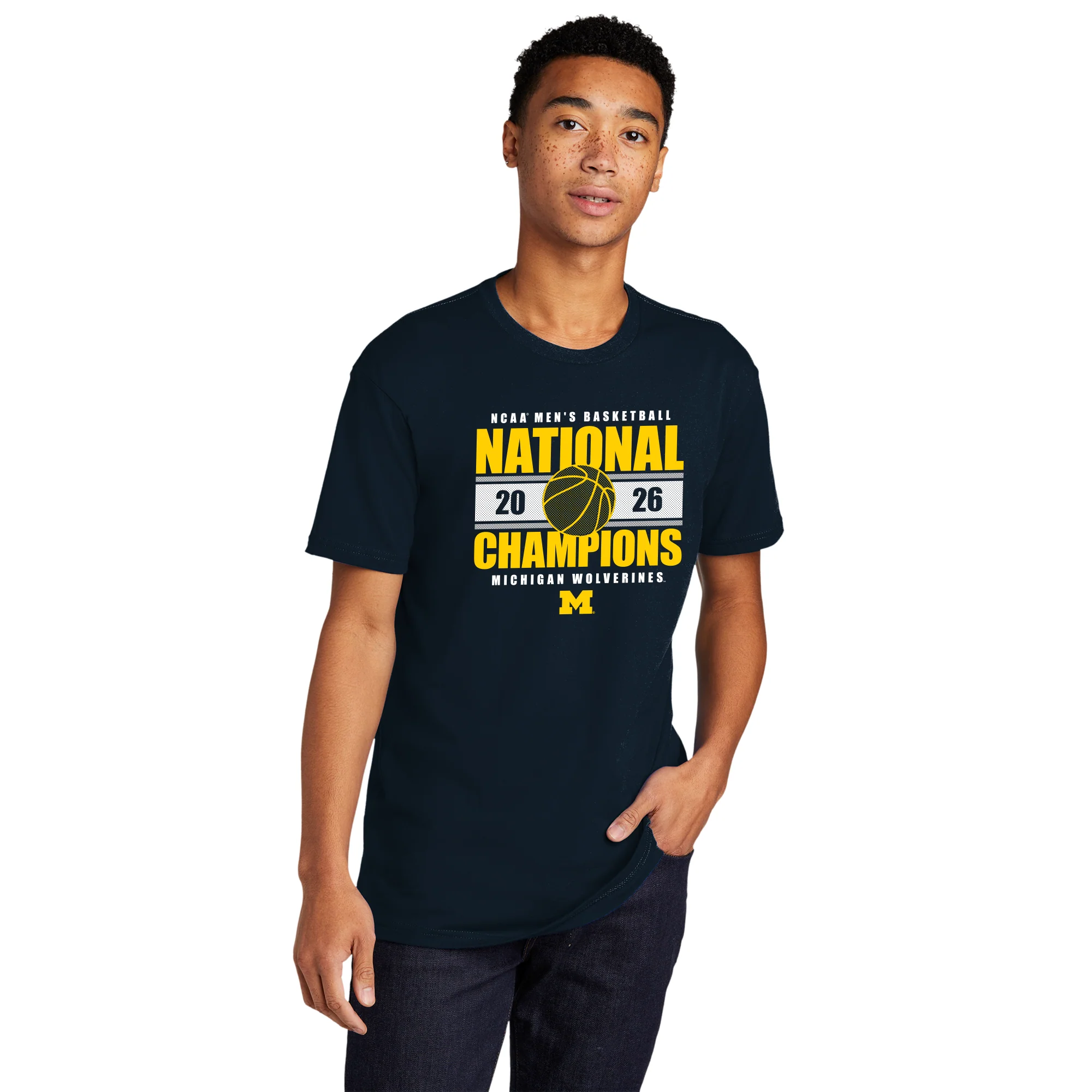 Michigan 2026 Basketball National Champions Enmeshed NLA T-Shirt - Midnight Navy - Image 3