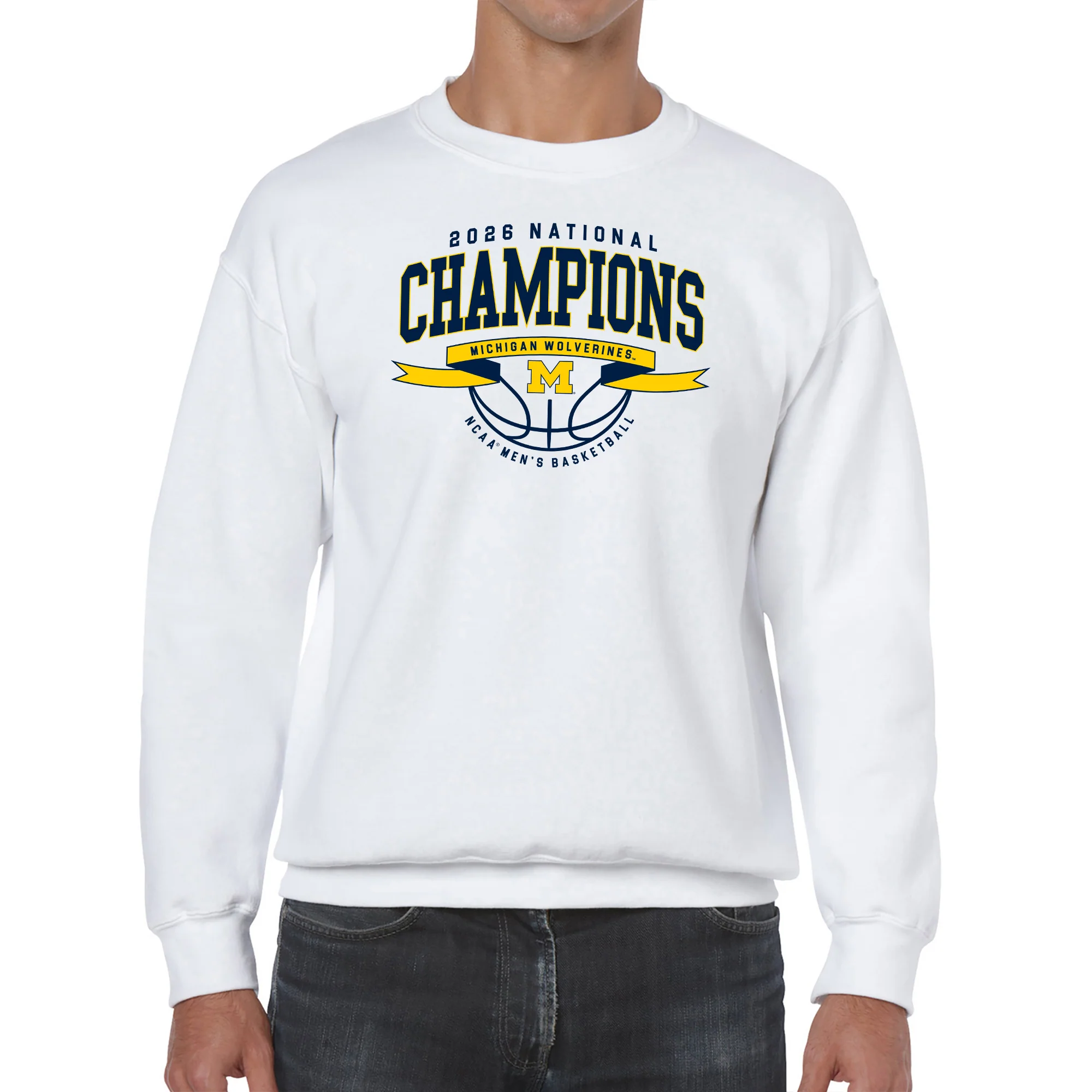Michigan 2026 Basketball National Champions Ribbon Wings Crewneck - White - Image 3