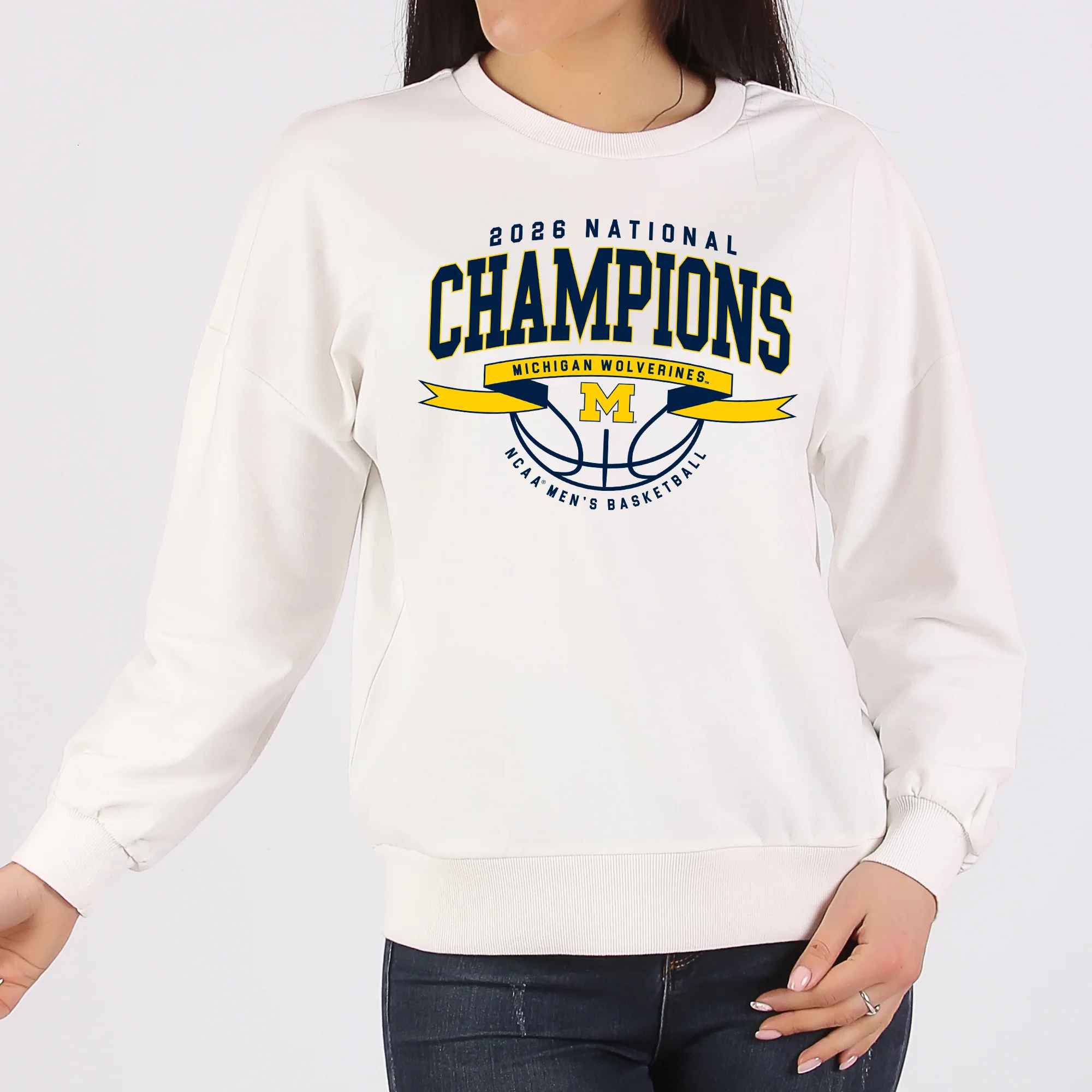 Michigan 2026 Basketball National Champions Ribbon Wings Crewneck - White - Image 4