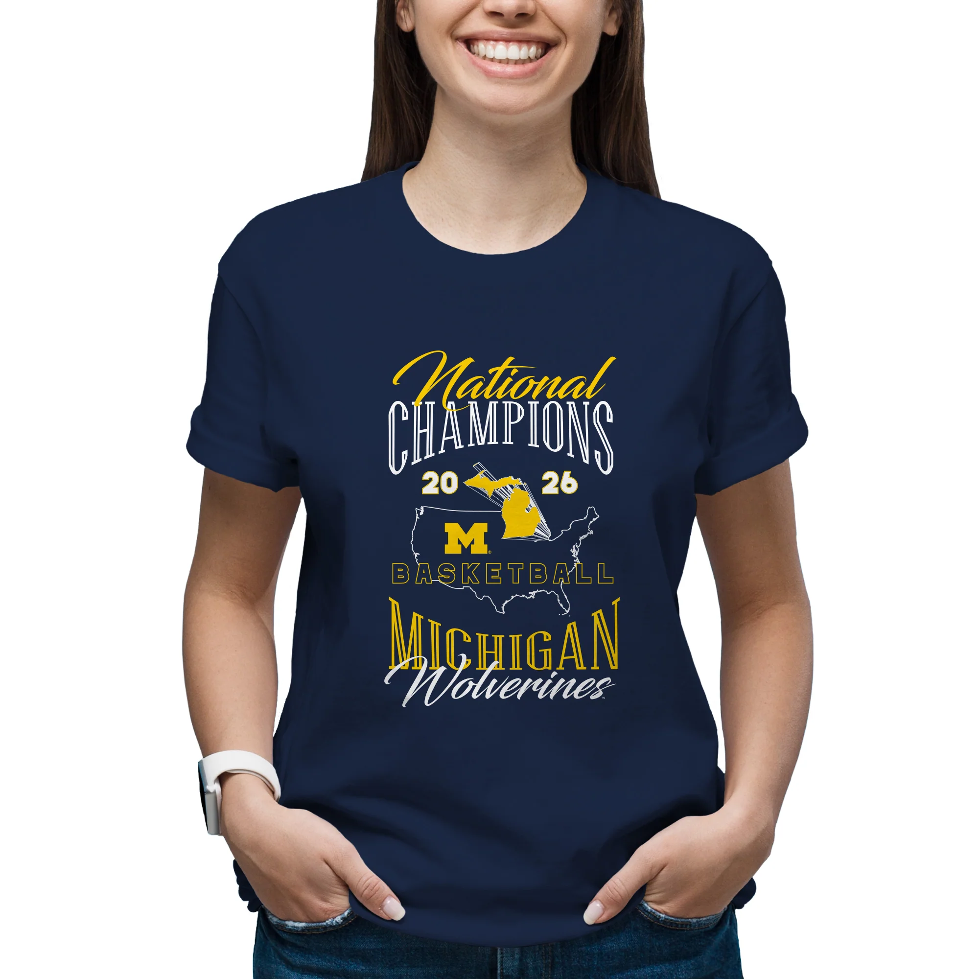 Michigan 2026 Basketball National Champions USA T-Shirt - Navy - Image 4
