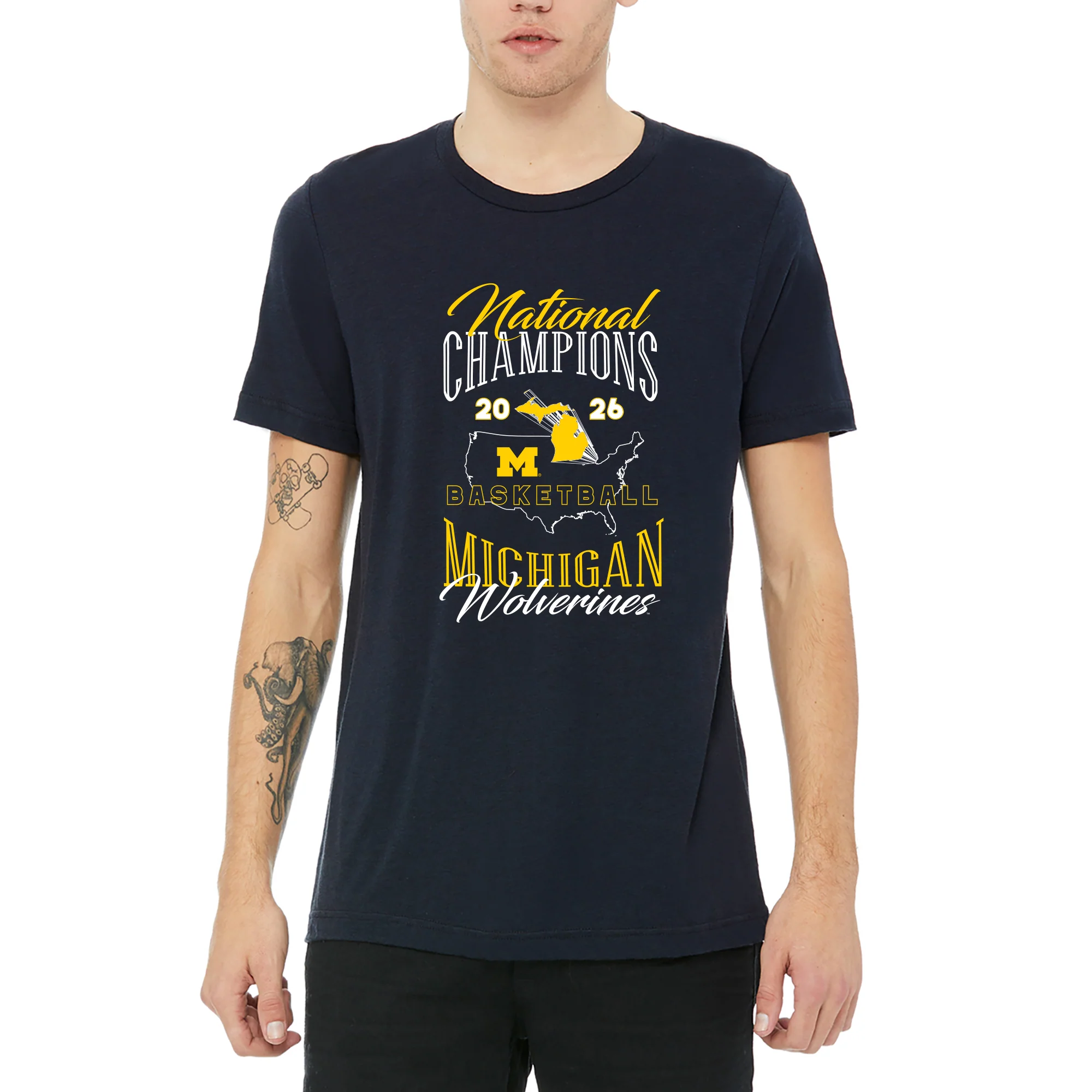 Michigan 2026 Basketball National Champions USA Triblend T-Shirt - Solid Navy Triblend - Image 3