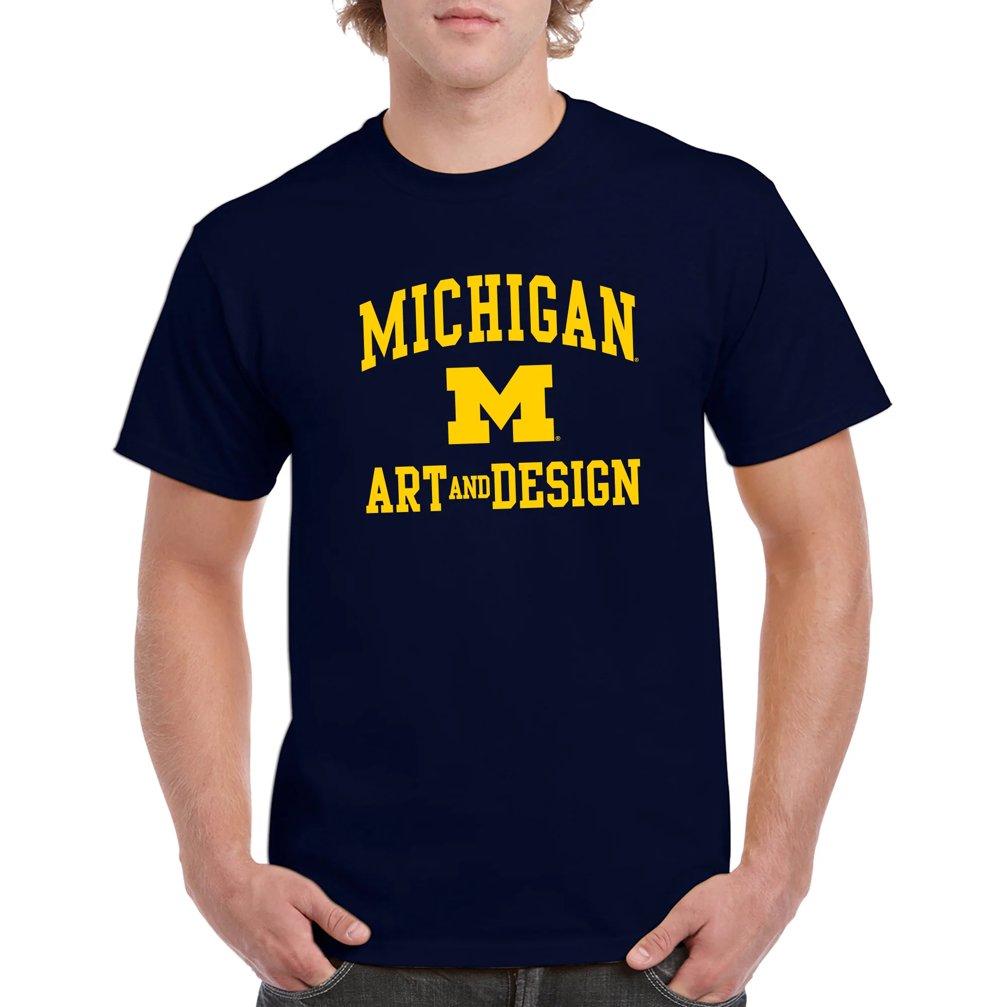 Arch Logo Art & Design University of Michigan Basic Cotton Short Sleeve T-Shirt - Navy - Image 3