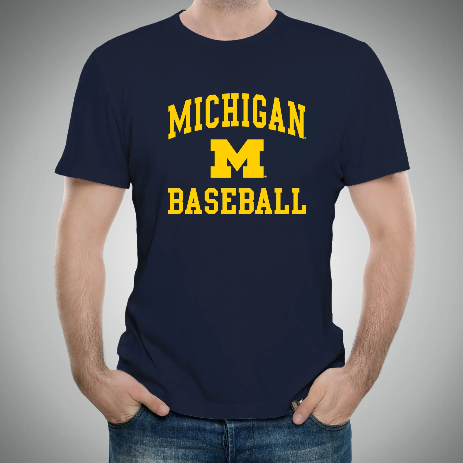 Arch Logo Baseball University of Michigan Basic Cotton Short Sleeve T Shirt - Navy - Image 3