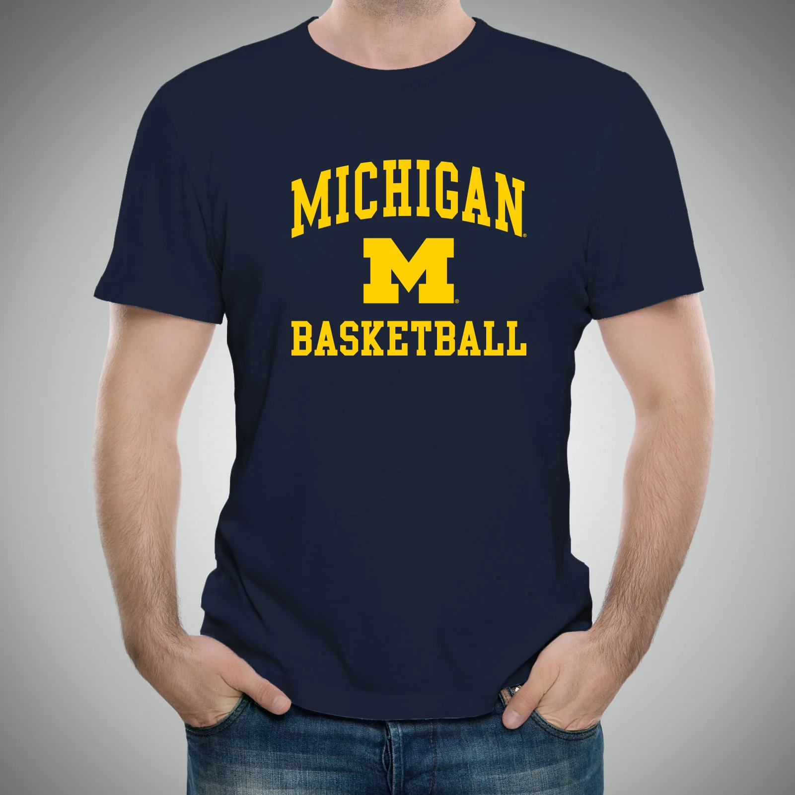 Arch Logo Basketball University of Michigan Basic Cotton Short Sleeve T Shirt - Navy - Image 3